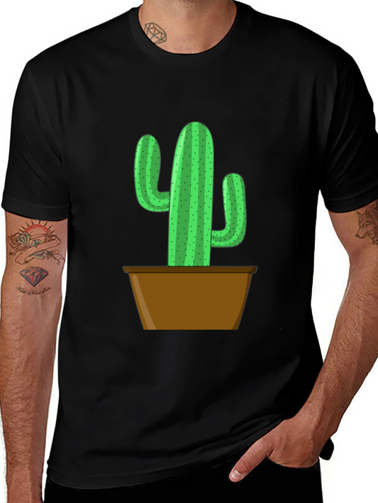 Potted Cactus Graphic Tee - Black Cotton Blend