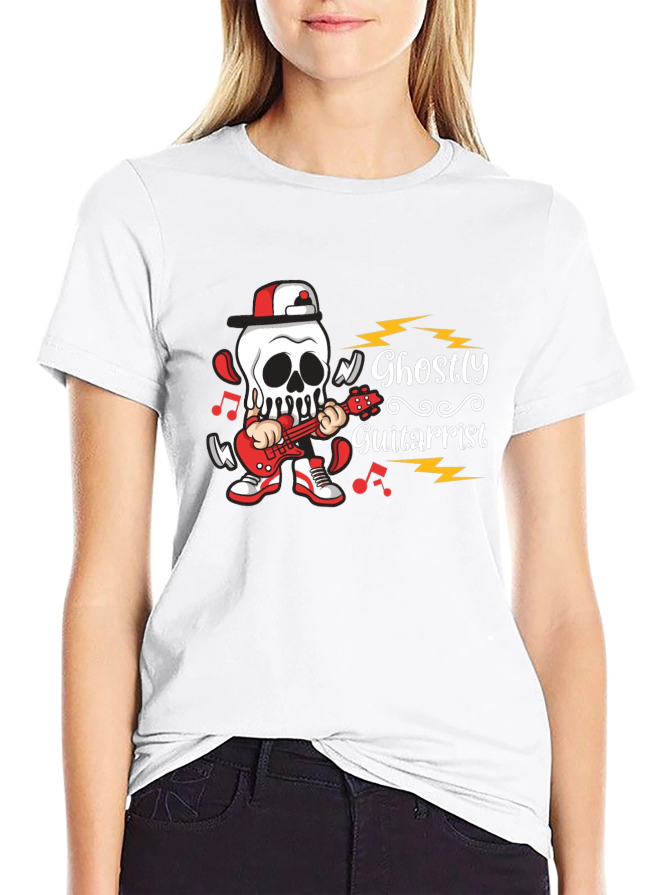 Ghostly Guitarist Graphic Tee - Rock Out in Style!