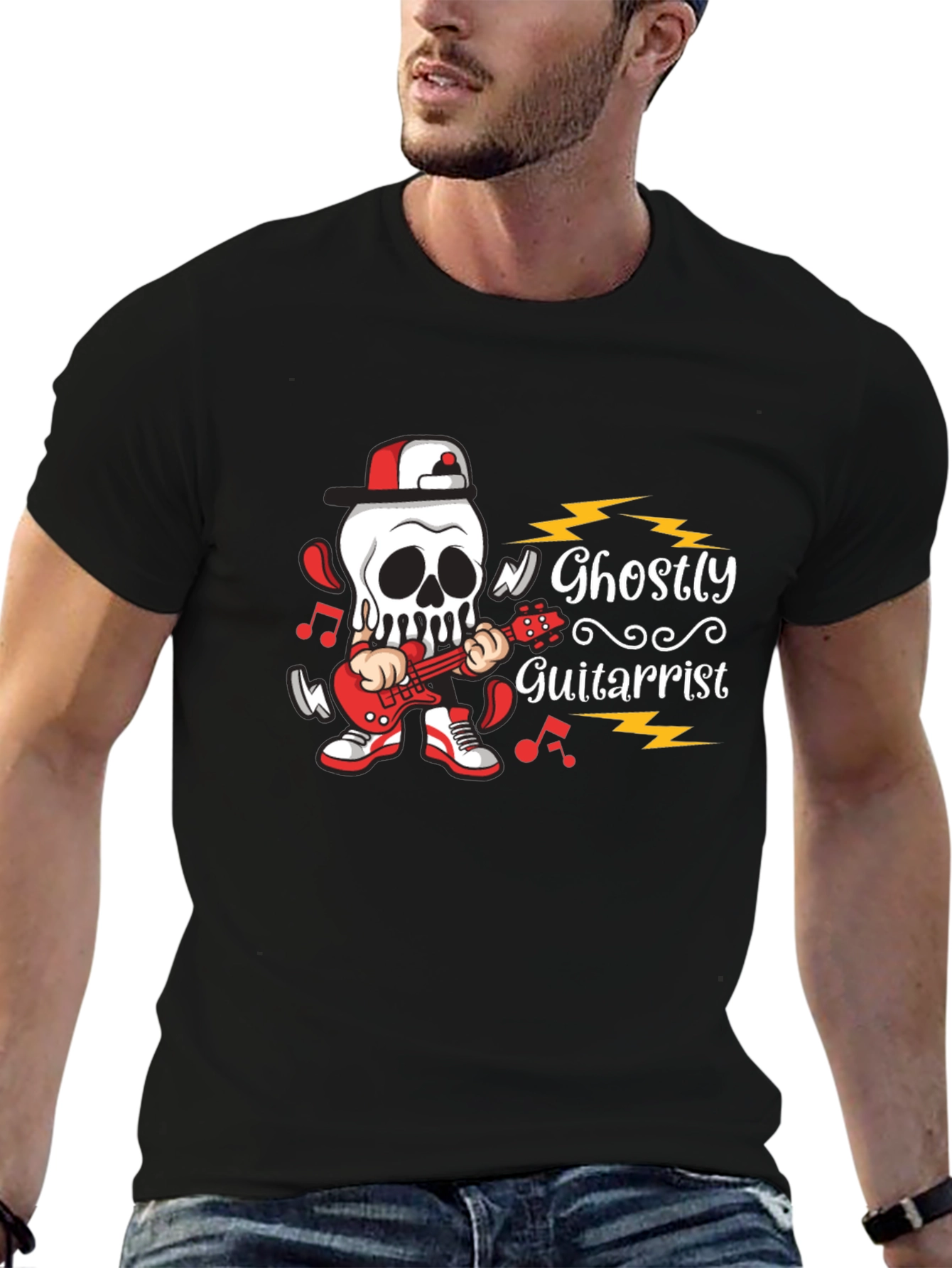 Ghostly Guitarist Graphic Tee - Rock Out in Style!