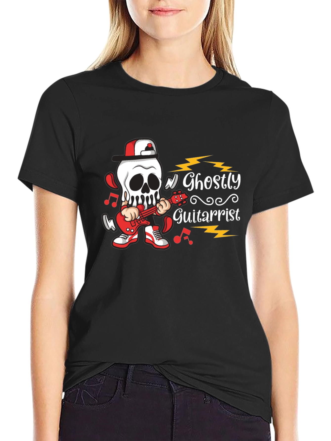 Ghostly Guitarist Graphic Tee - Rock Out in Style!