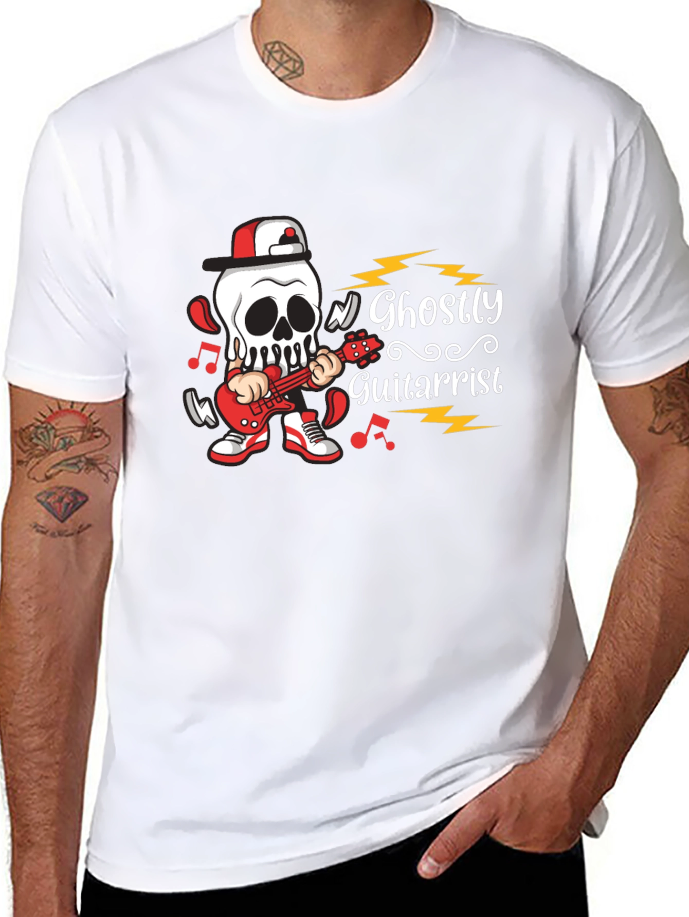 Ghostly Guitarist Graphic Tee - Rock Out in Style!