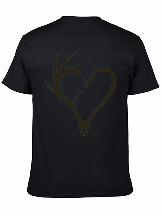 Antler Heart Fishing Hook Graphic Tee - Black