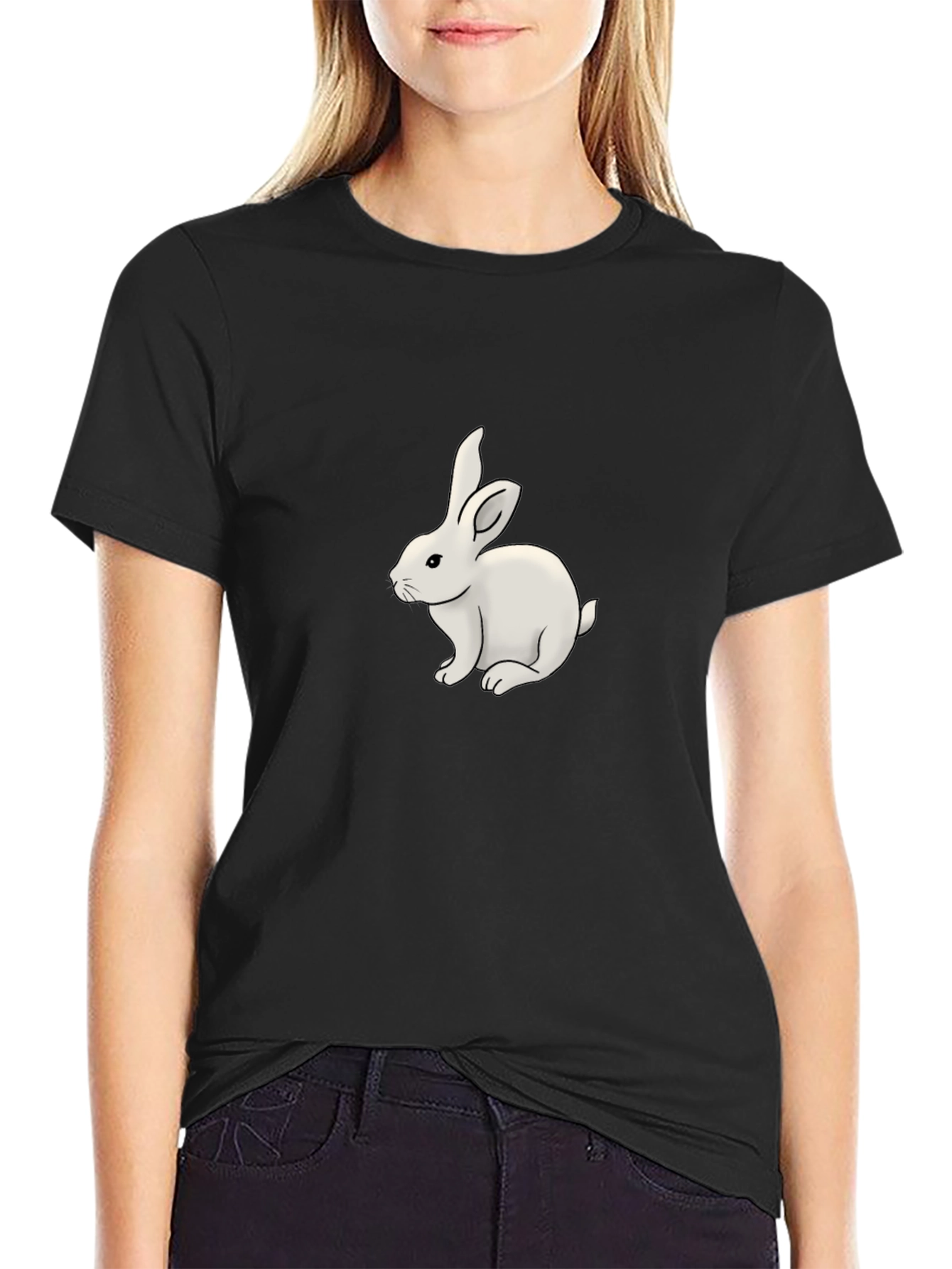 Black T-Shirt with White Bunny Design