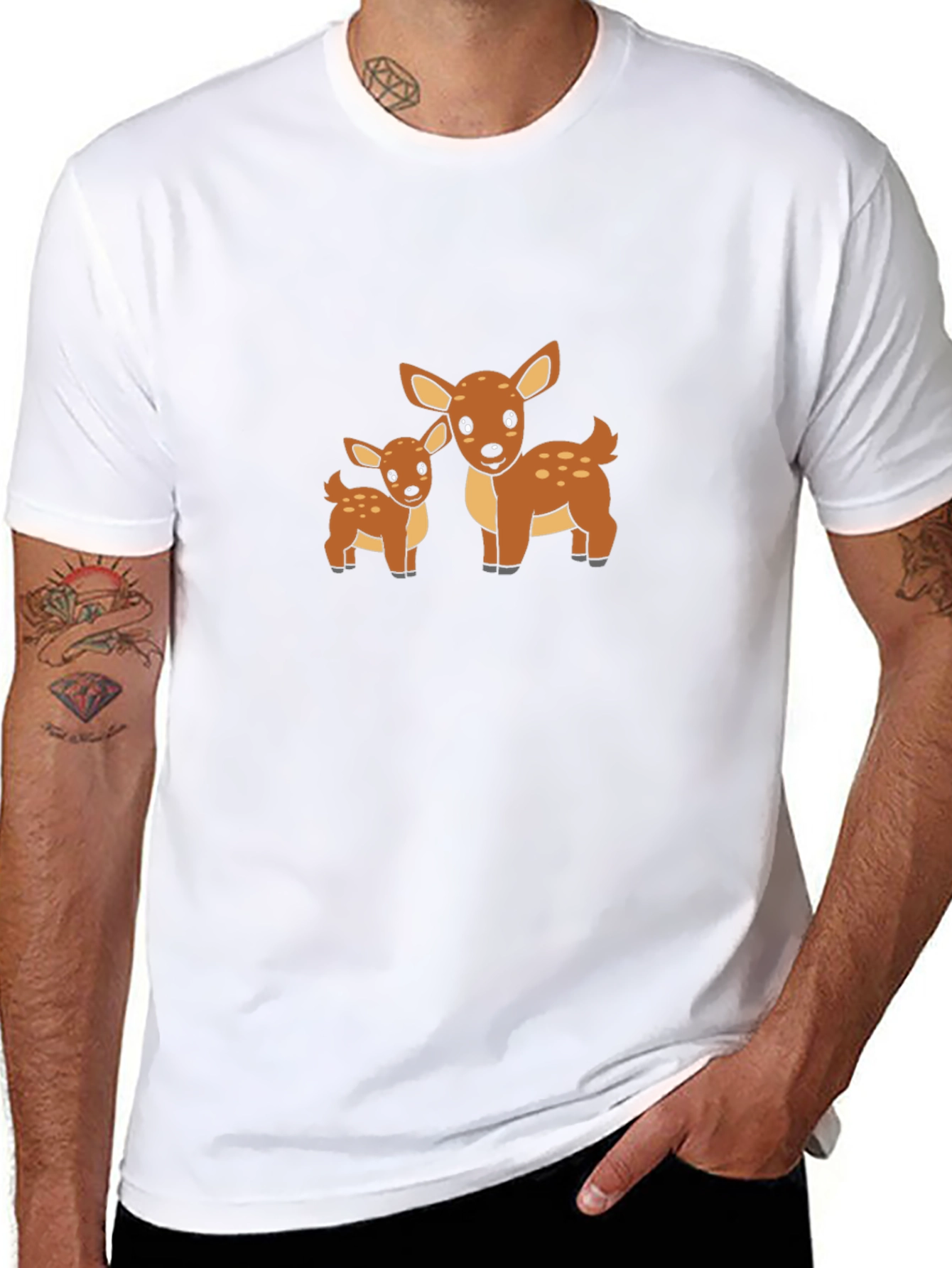 Deer Family Graphic Print Black T-Shirt