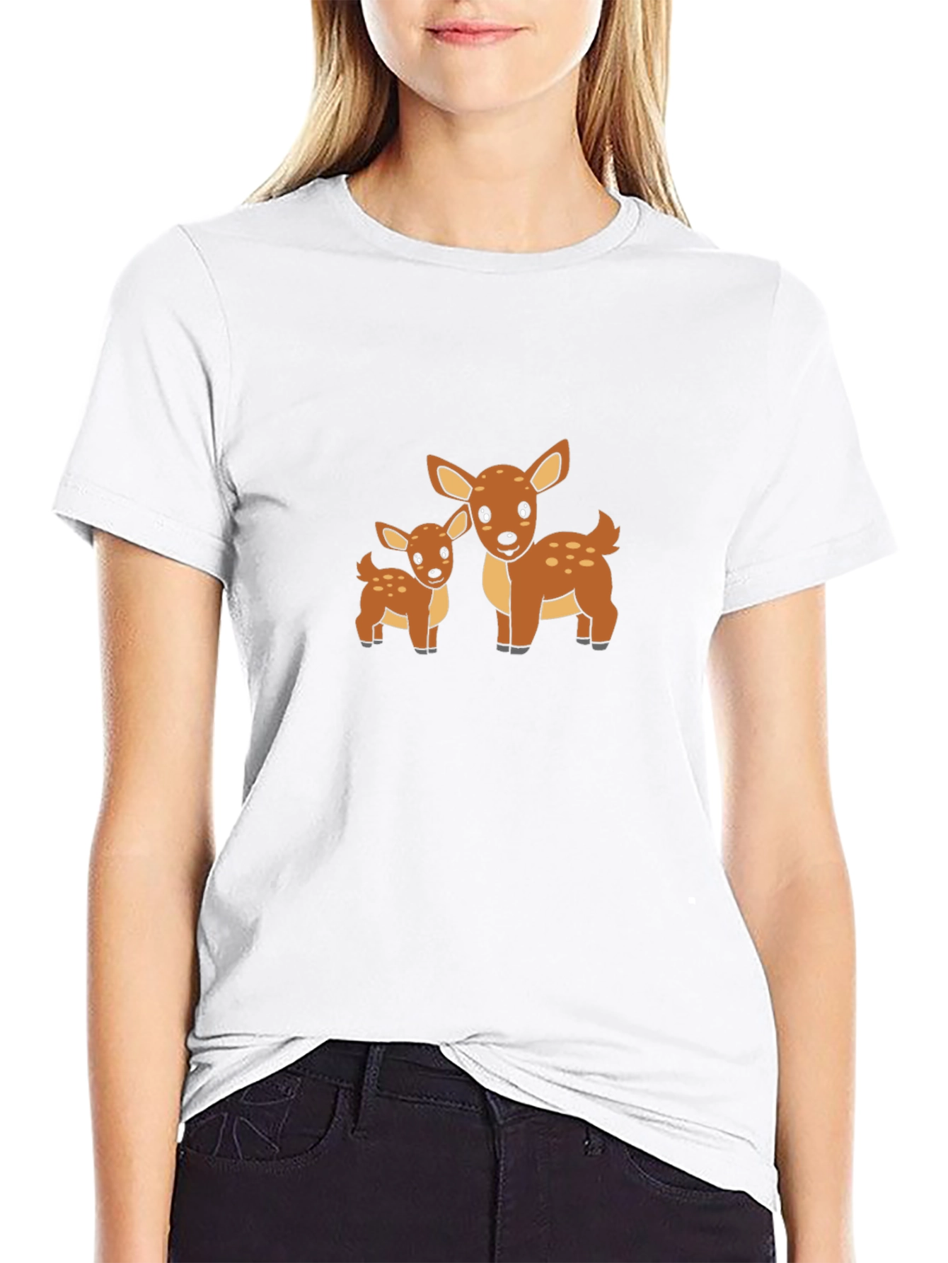 Deer Family Graphic Print Black T-Shirt