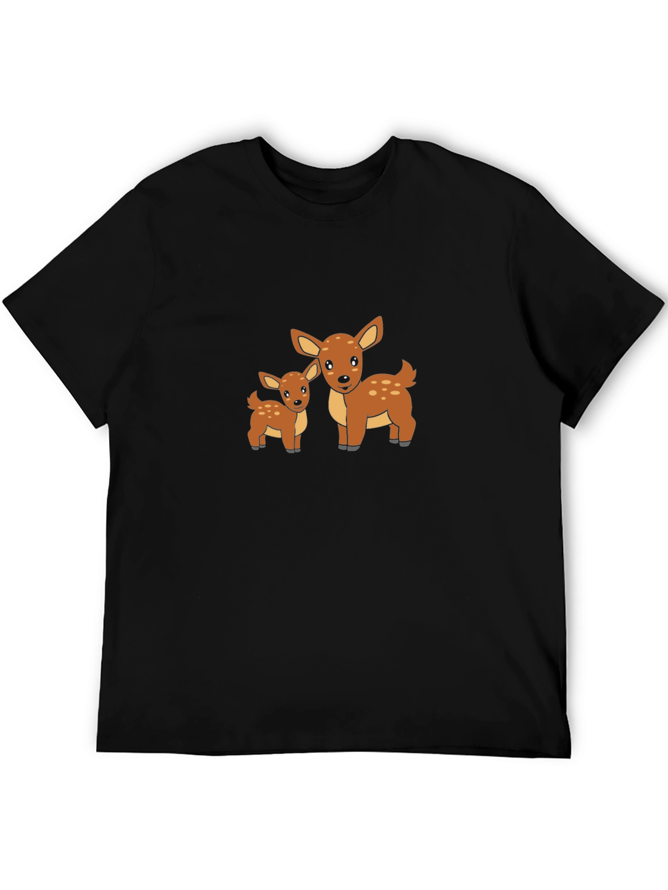 Deer Family Graphic Print Black T-Shirt