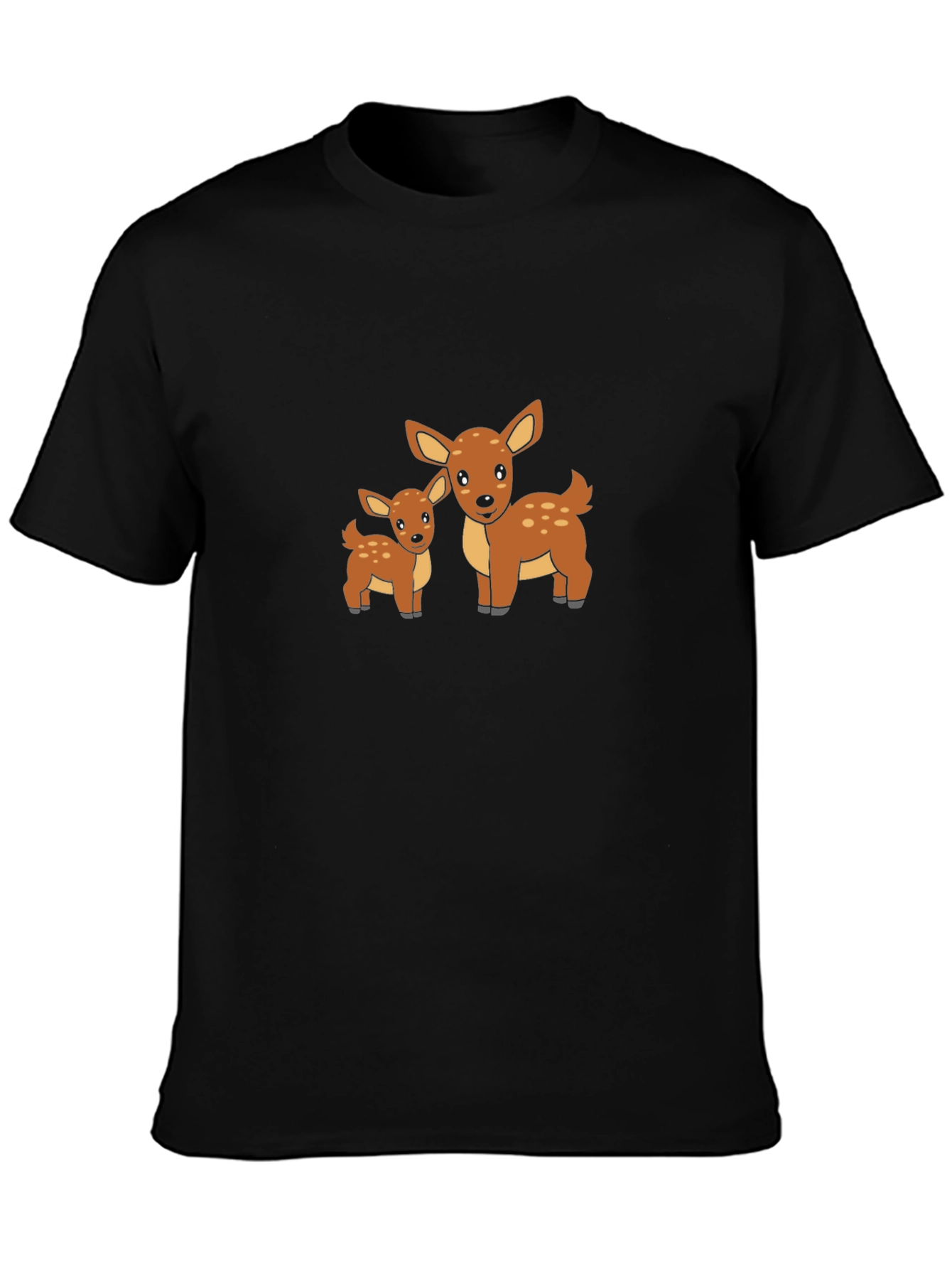 Deer Family Graphic Print Black T-Shirt