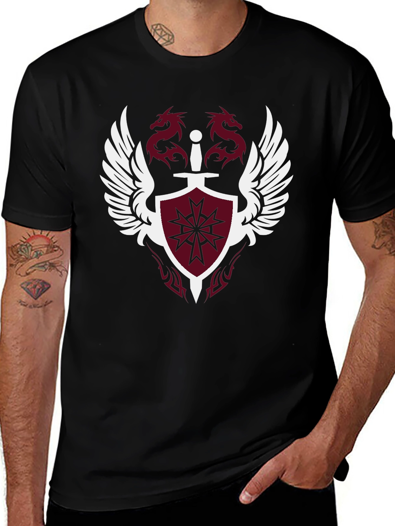 Winged Shield & Dragons Black Graphic Tee