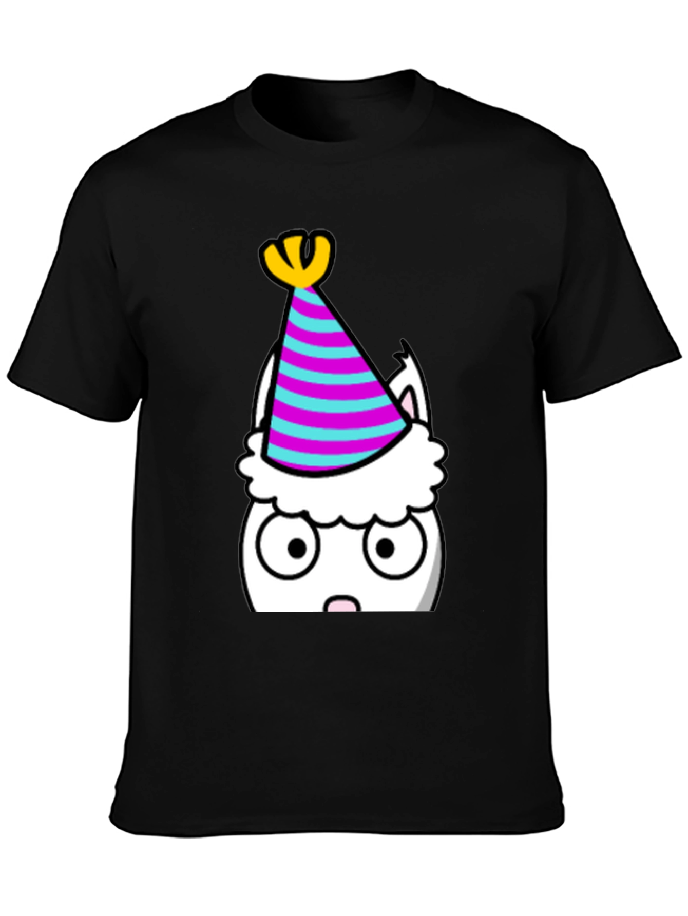 Party Cat T-Shirt - Black Cotton Graphic Tee