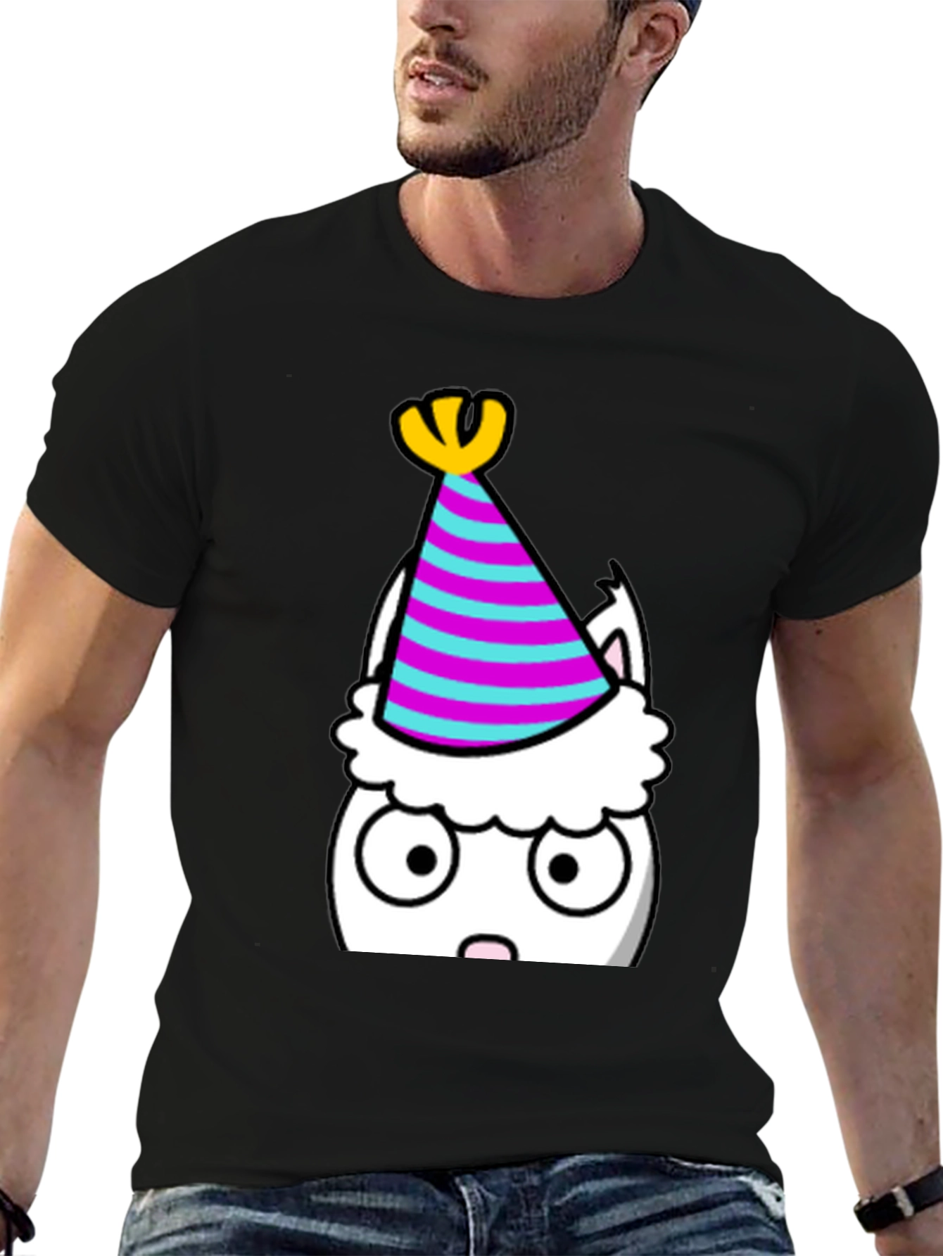 Party Cat T-Shirt - Black Cotton Graphic Tee