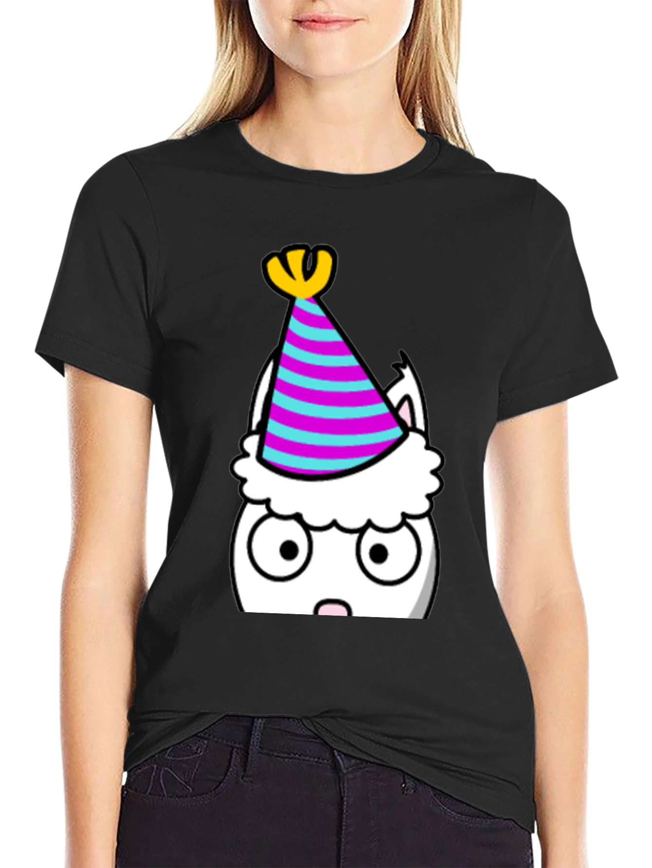 Party Cat T-Shirt - Black Cotton Graphic Tee