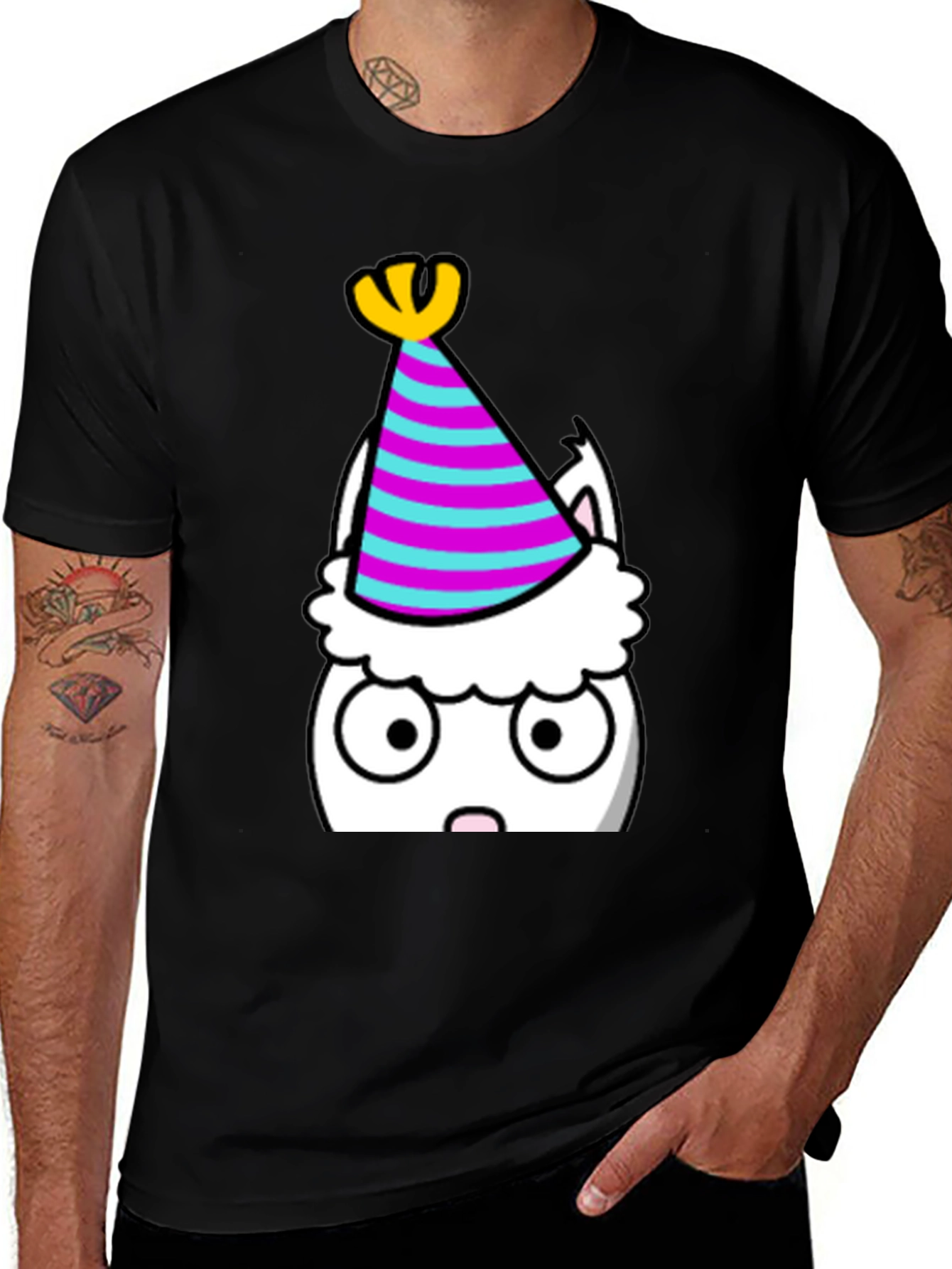 Party Cat T-Shirt - Black Cotton Graphic Tee