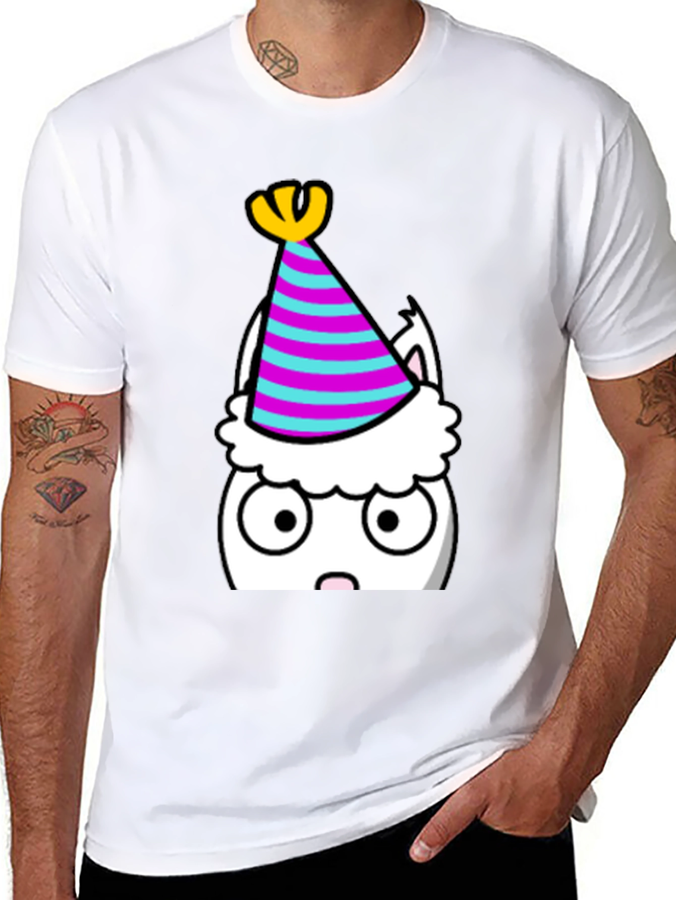 Party Cat T-Shirt - Black Cotton Graphic Tee