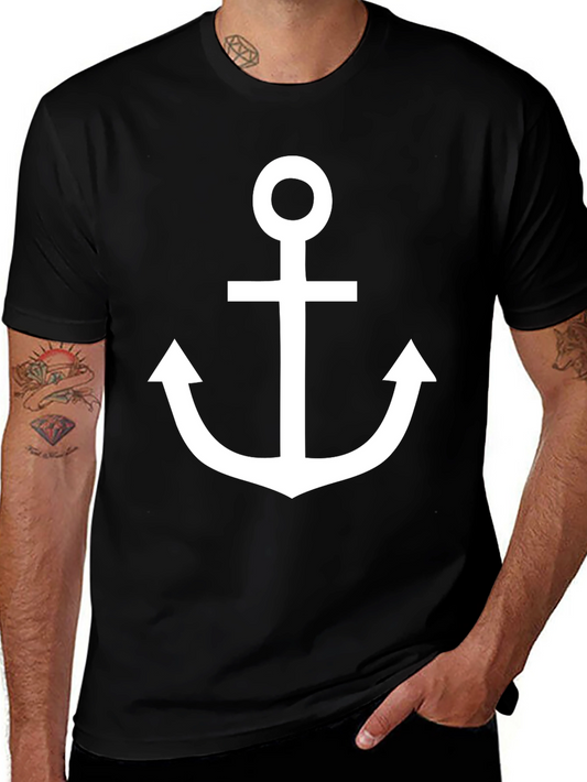 Nautical Anchor Graphic T-Shirt - Classic Black Cotton Tee