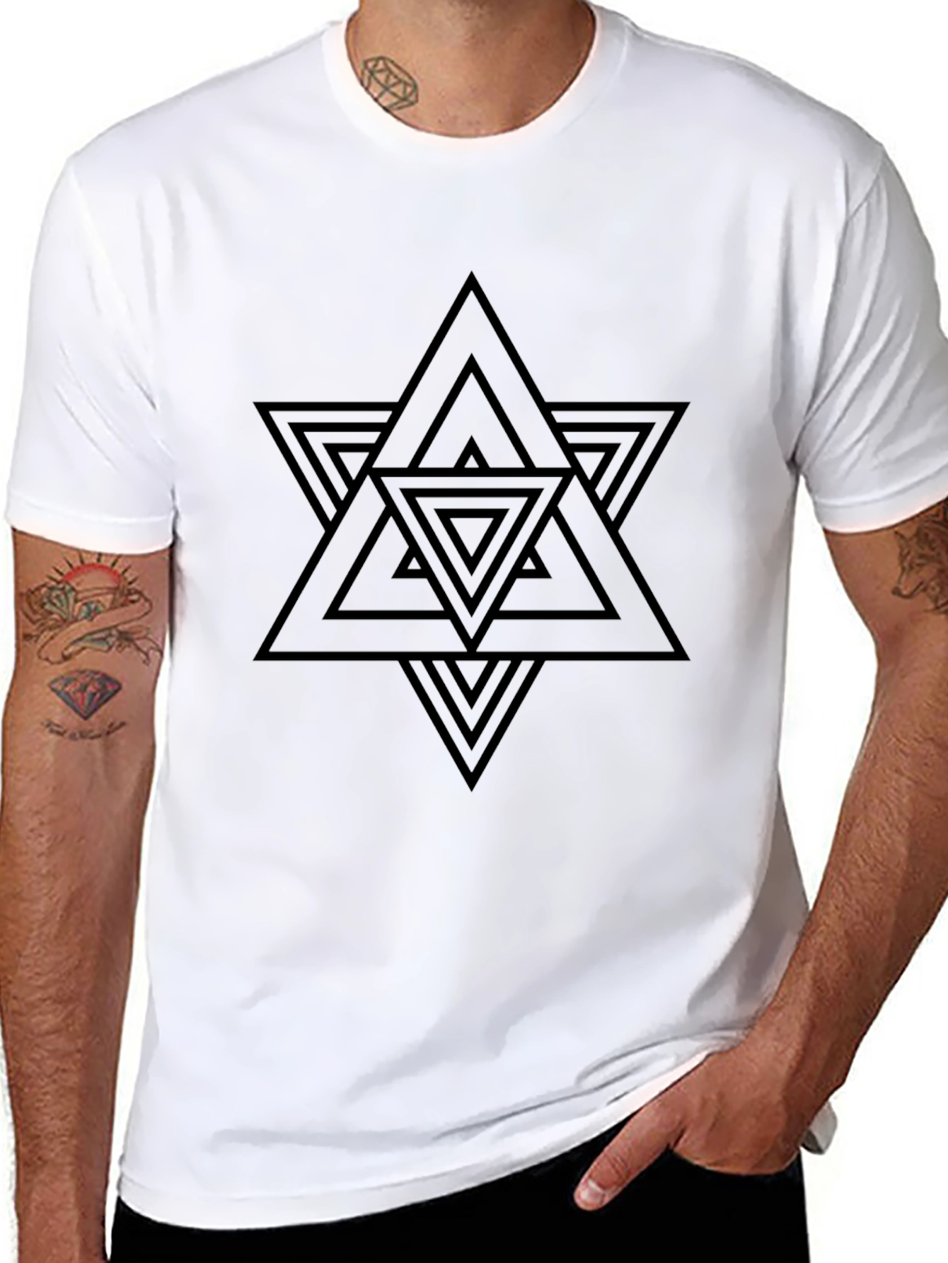 Geometric Triangle Star Graphic Black T-Shirt