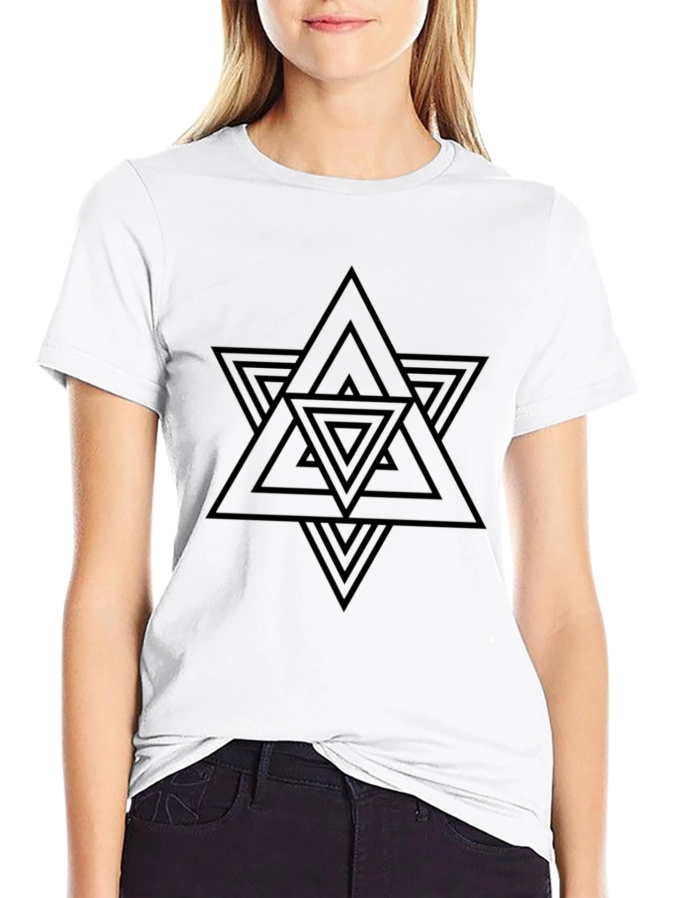 Geometric Triangle Star Graphic Black T-Shirt