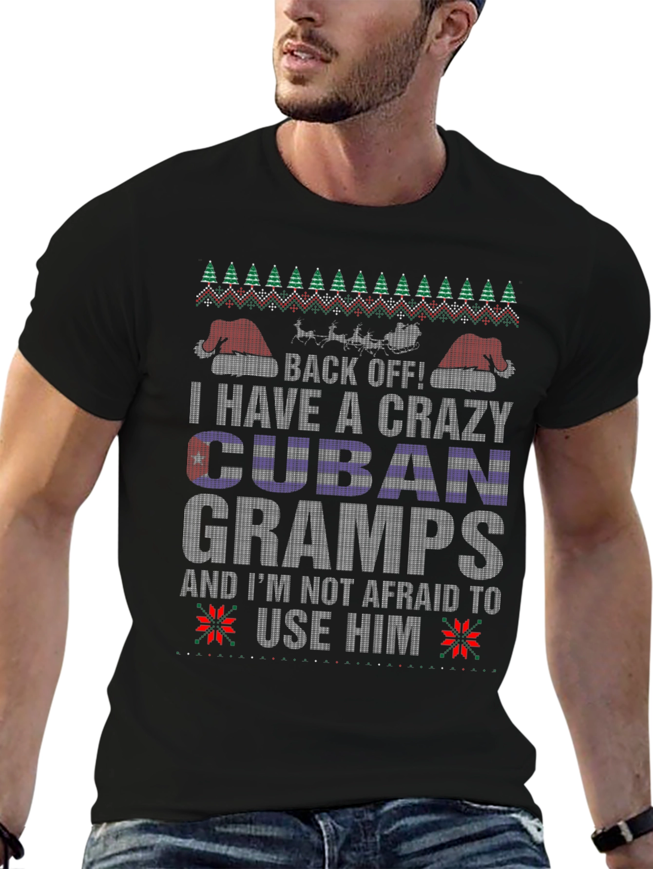 Crazy Cuban Gramps Ugly Christmas Sweater T-Shirt