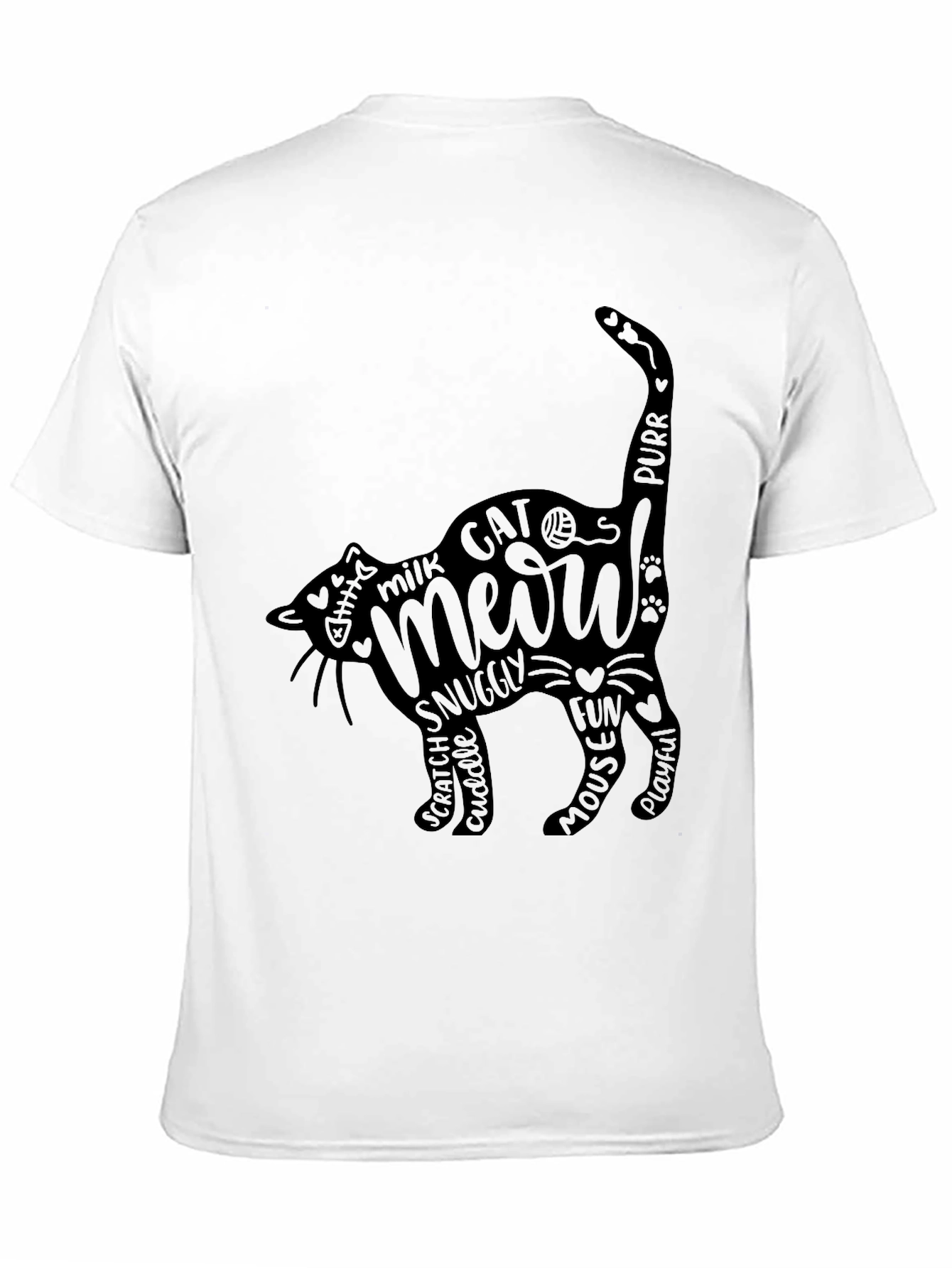 Cat Meow Word Art T-Shirt - Black