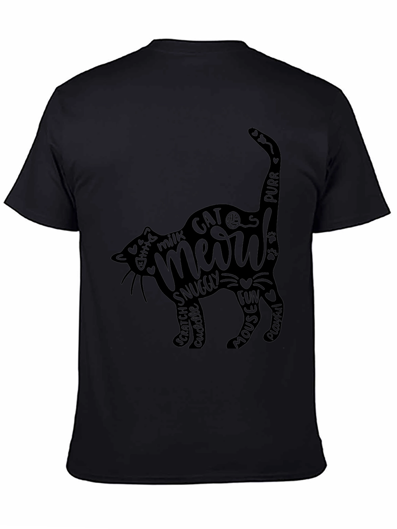 Cat Meow Word Art T-Shirt - Black