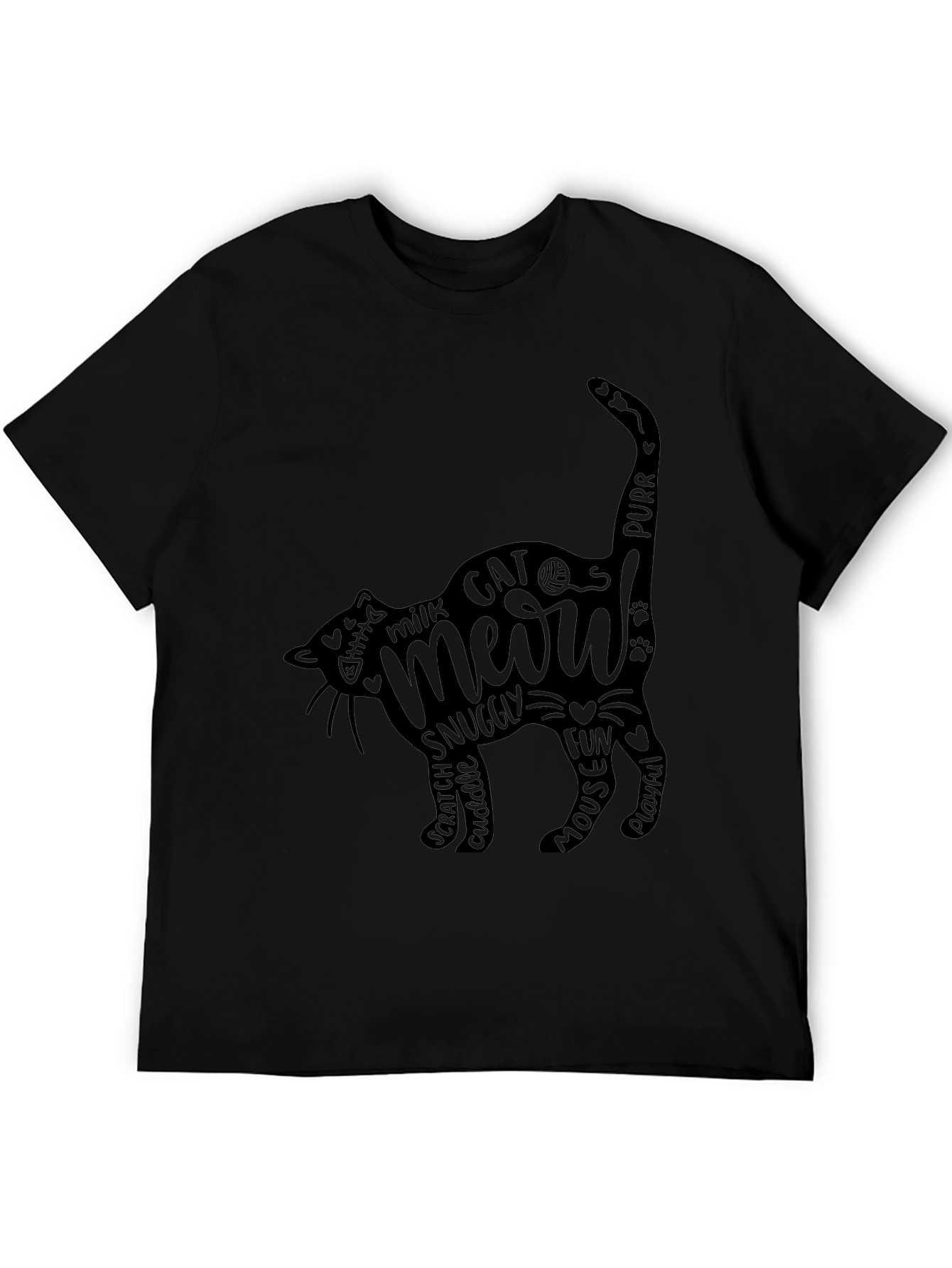 Cat Meow Word Art T-Shirt - Black