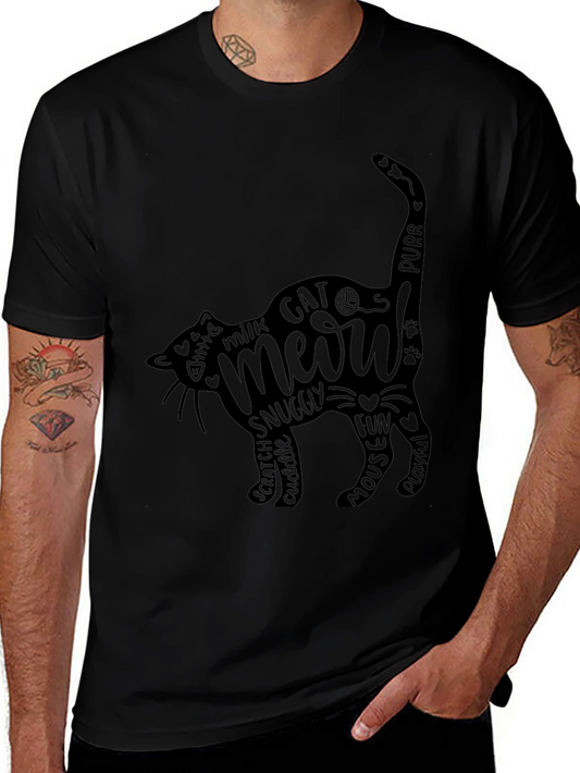 Cat Meow Word Art T-Shirt - Black