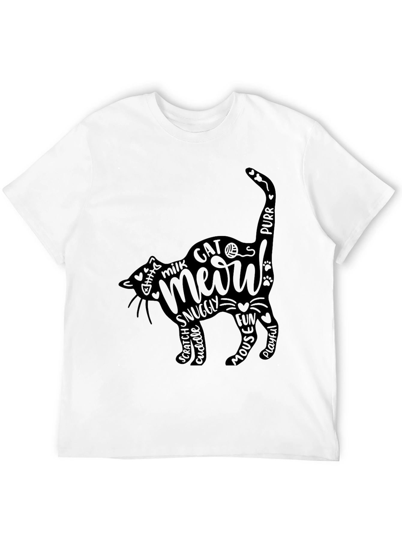 Cat Meow Word Art T-Shirt - Black