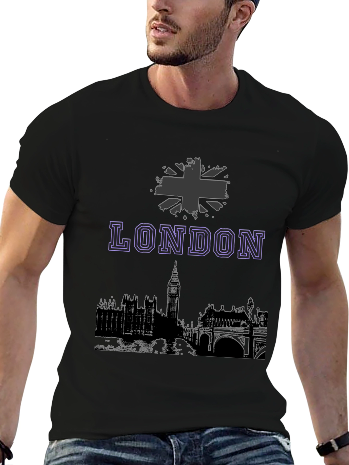 London Skyline Graphic Tee - Black Cotton Blend