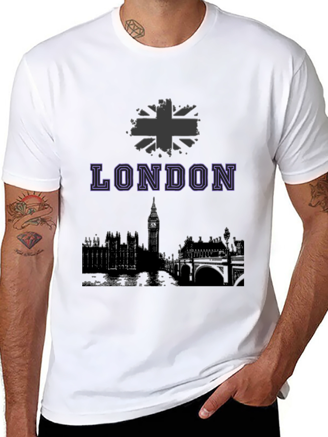 London Skyline Graphic Tee - Black Cotton Blend