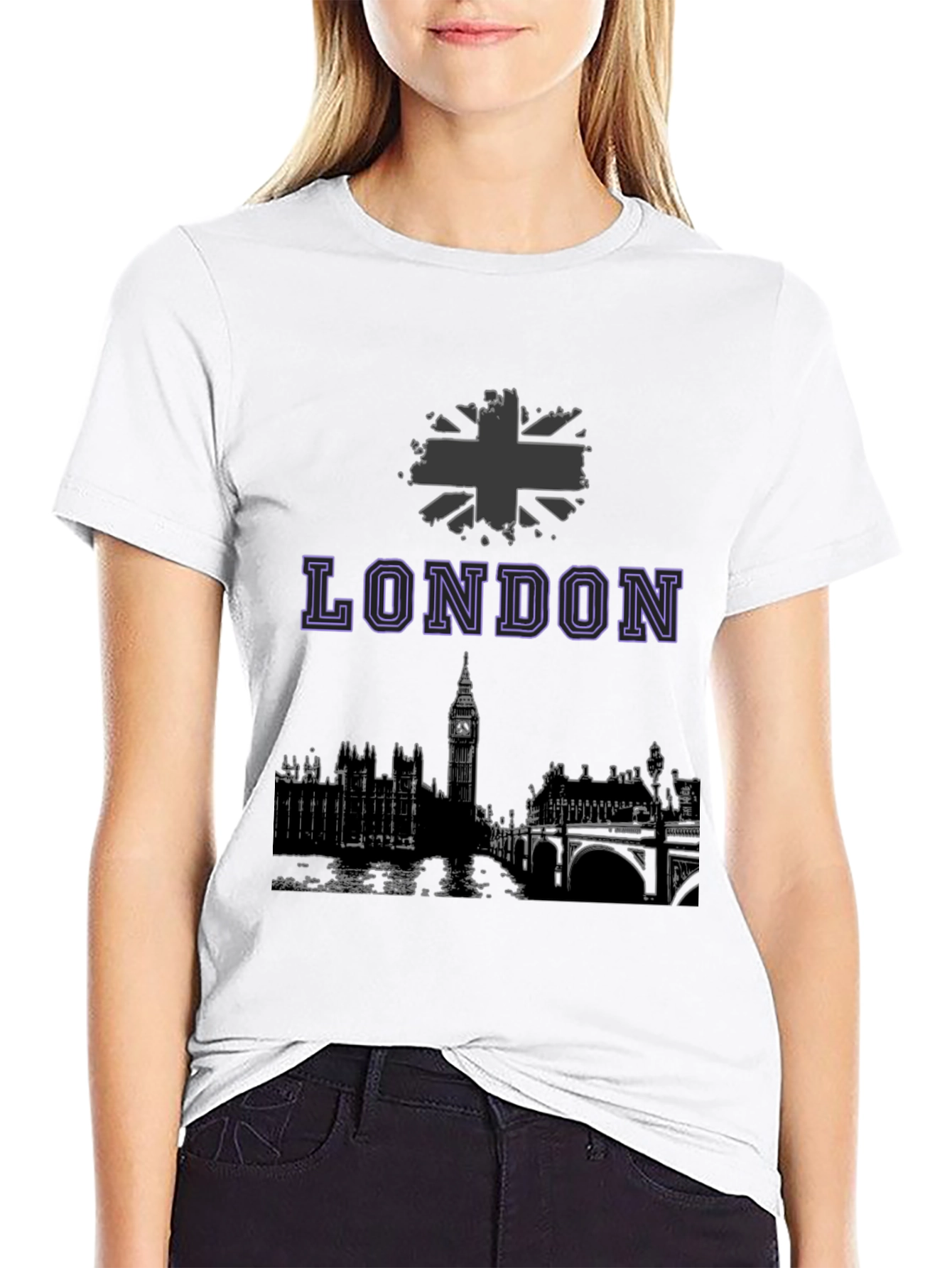 London Skyline Graphic Tee - Black Cotton Blend