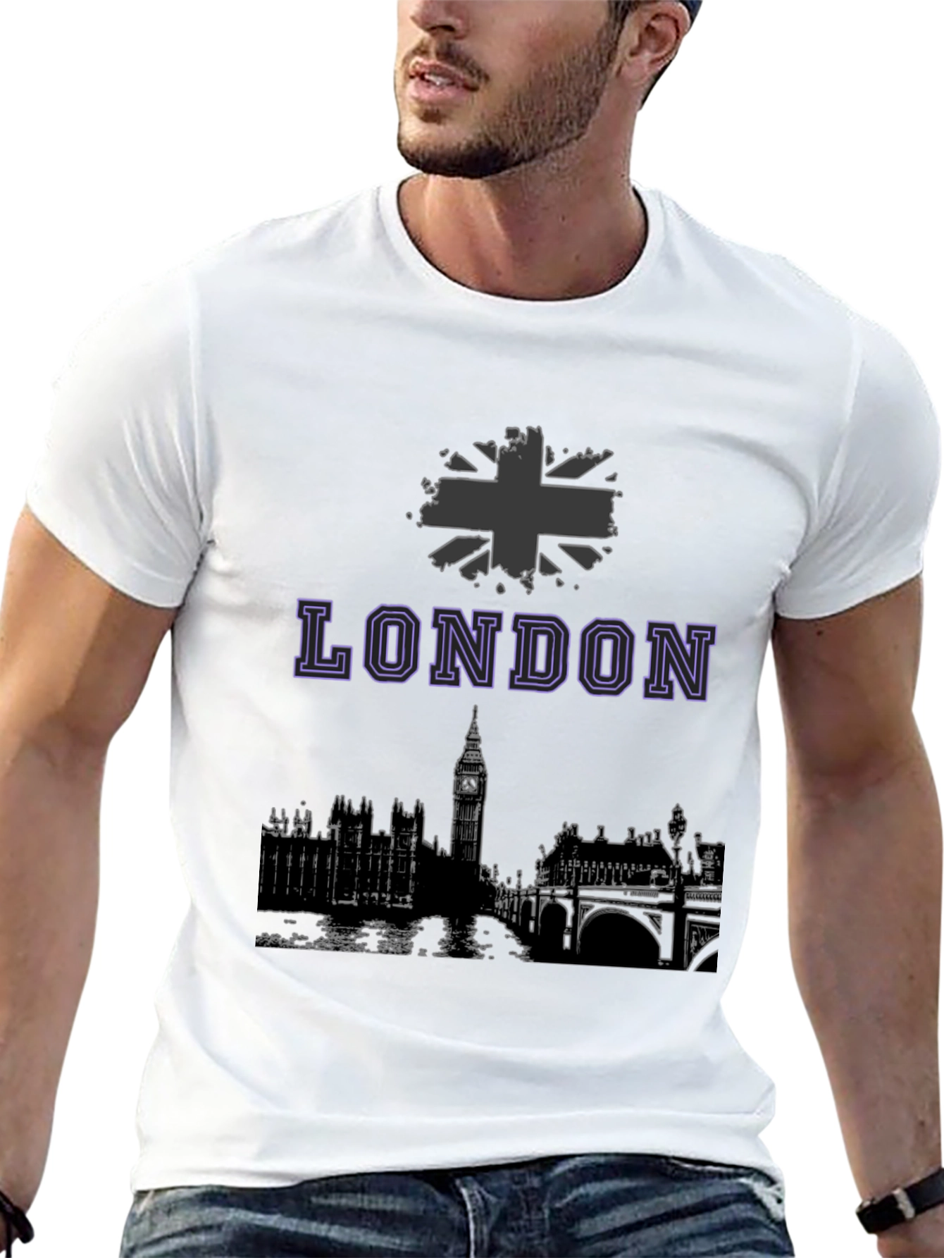 London Skyline Graphic Tee - Black Cotton Blend