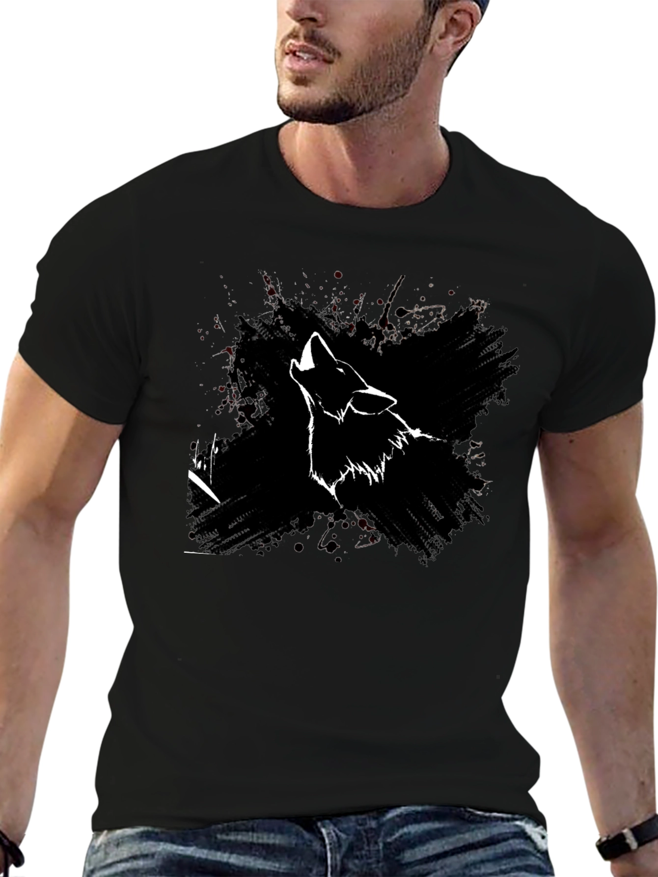 Wolf Howl Graphic Print Black T-Shirt
