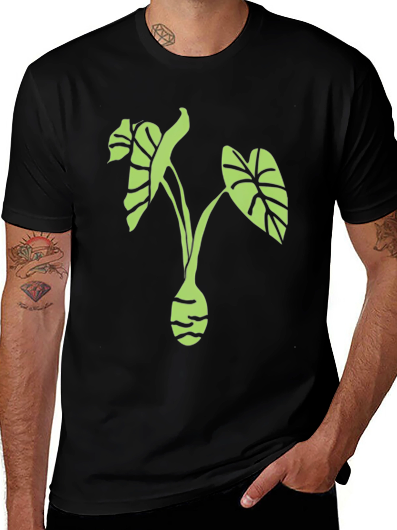 Leaf Print Black T-Shirt - Stylish Plant Tee