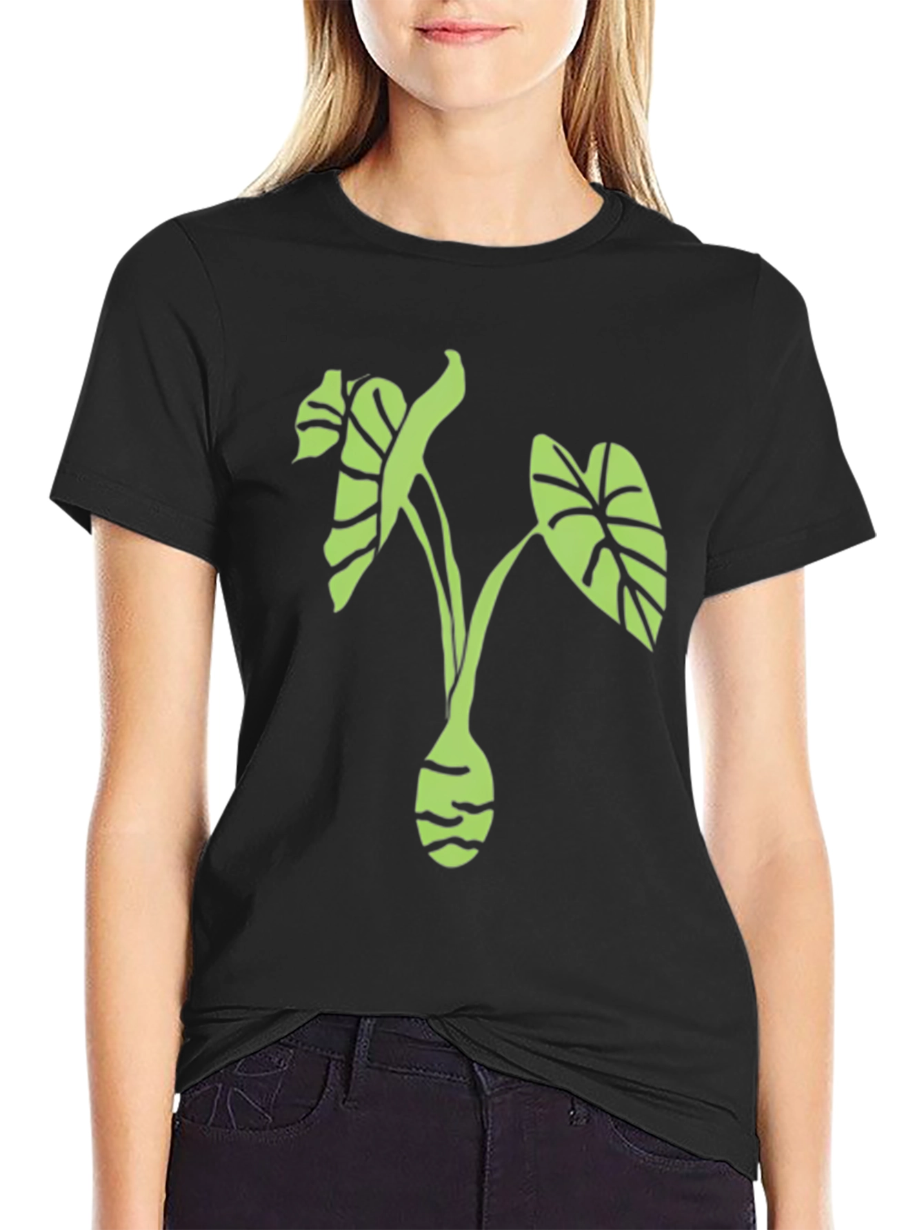 Leaf Print Black T-Shirt - Stylish Plant Tee
