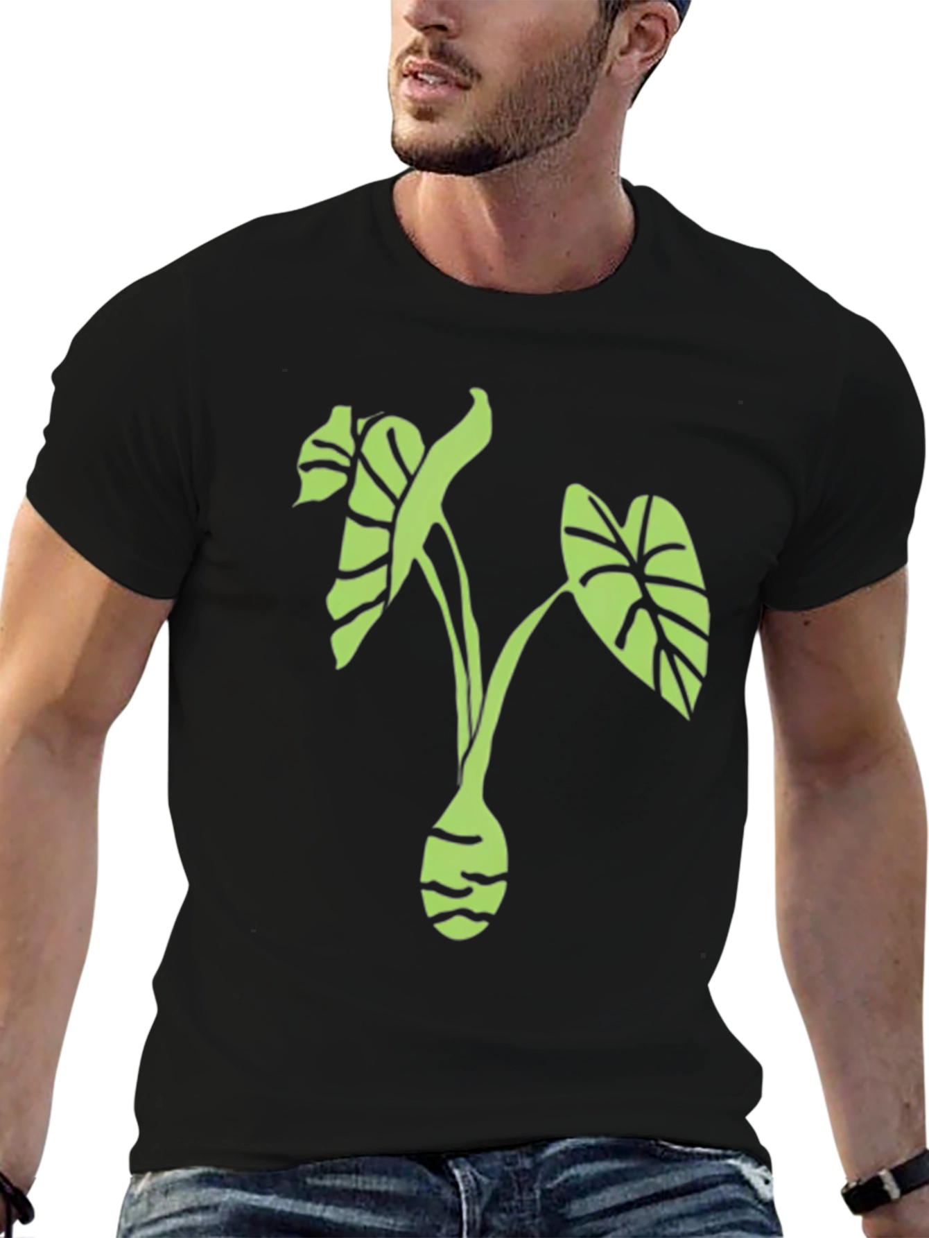 Leaf Print Black T-Shirt - Stylish Plant Tee