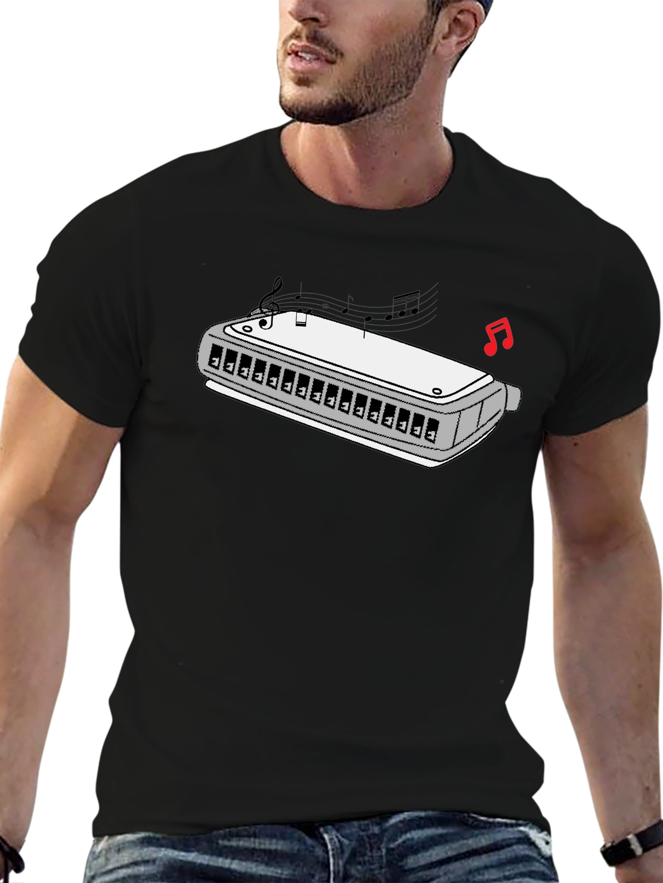 Harmonica Music T-Shirt - Black