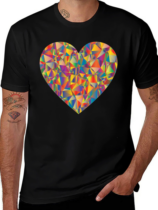 Geometric Heart Graphic Black T-Shirt