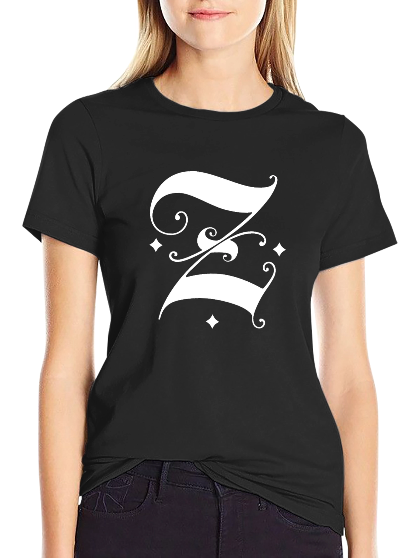 Elegant Letter Z Graphic Print Black T-Shirt