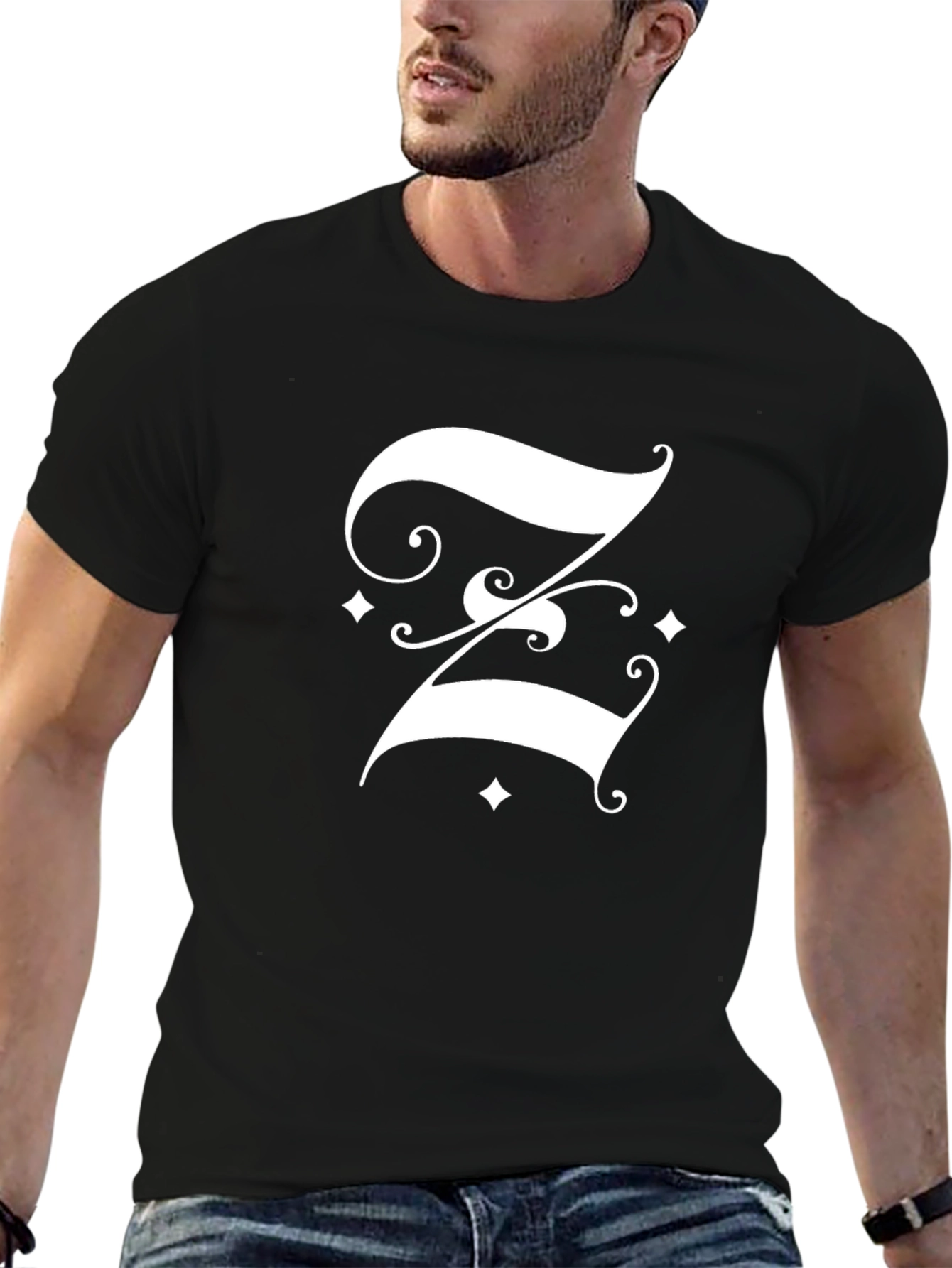 Elegant Letter Z Graphic Print Black T-Shirt