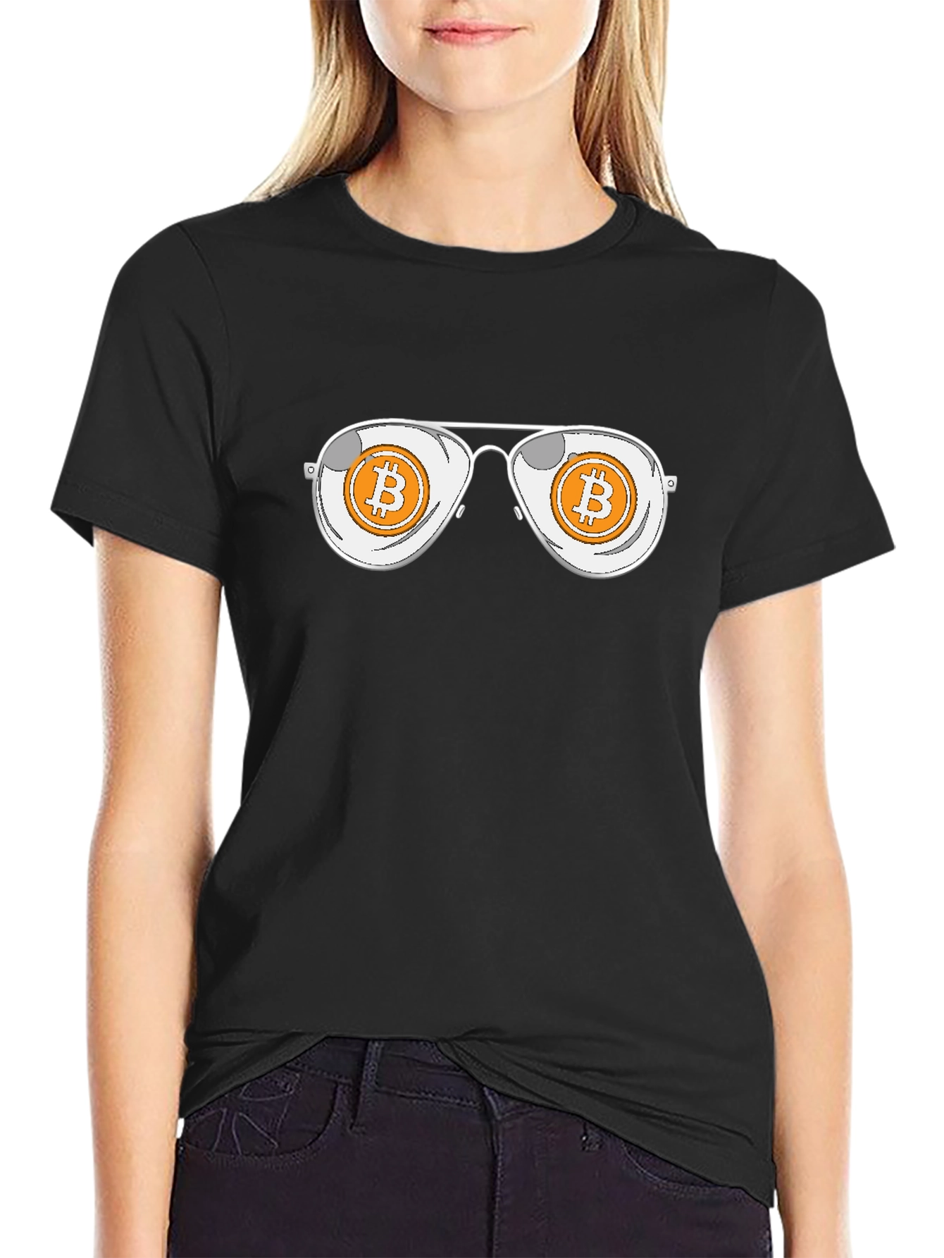 Bitcoin Aviator Sunglasses T-Shirt - Crypto Style