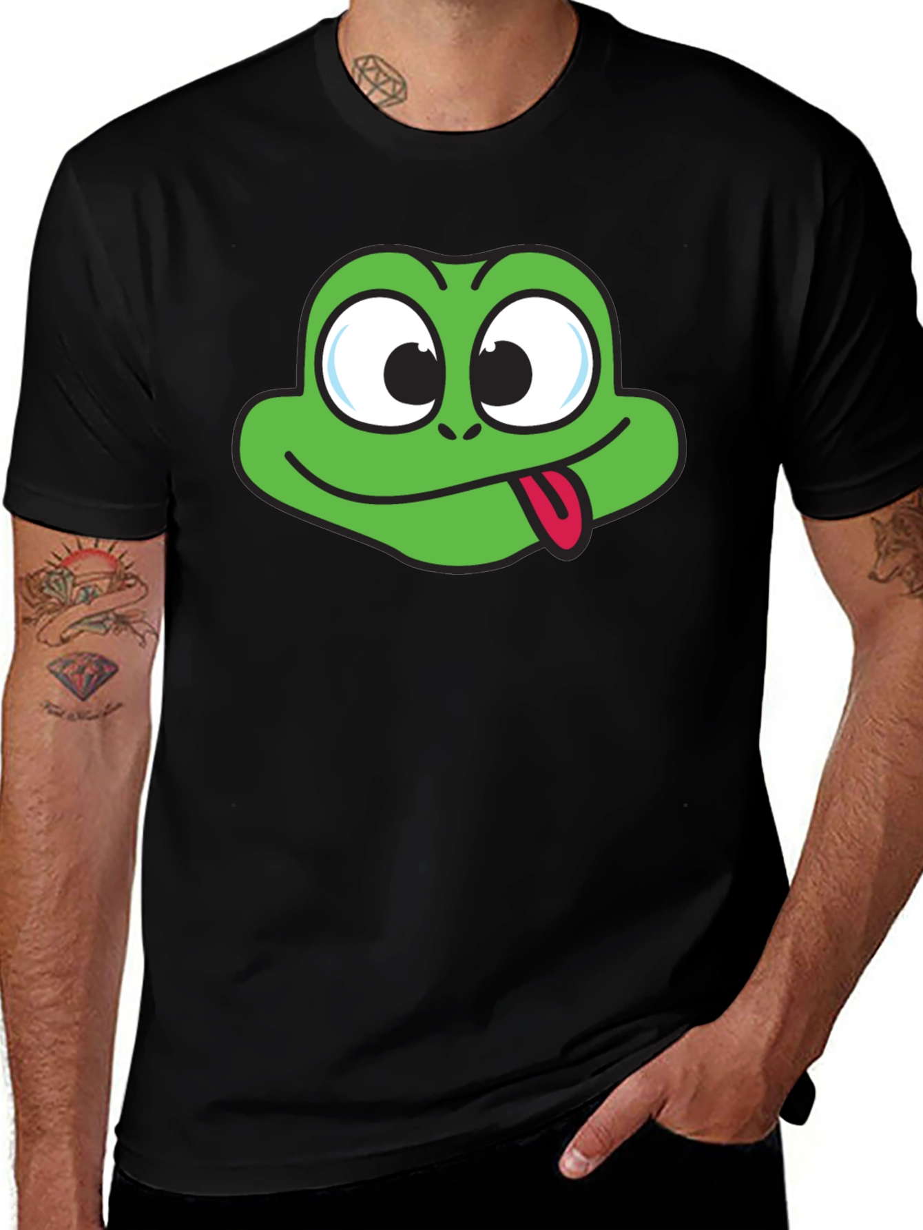 Funny Frog Face Graphic Black T-Shirt