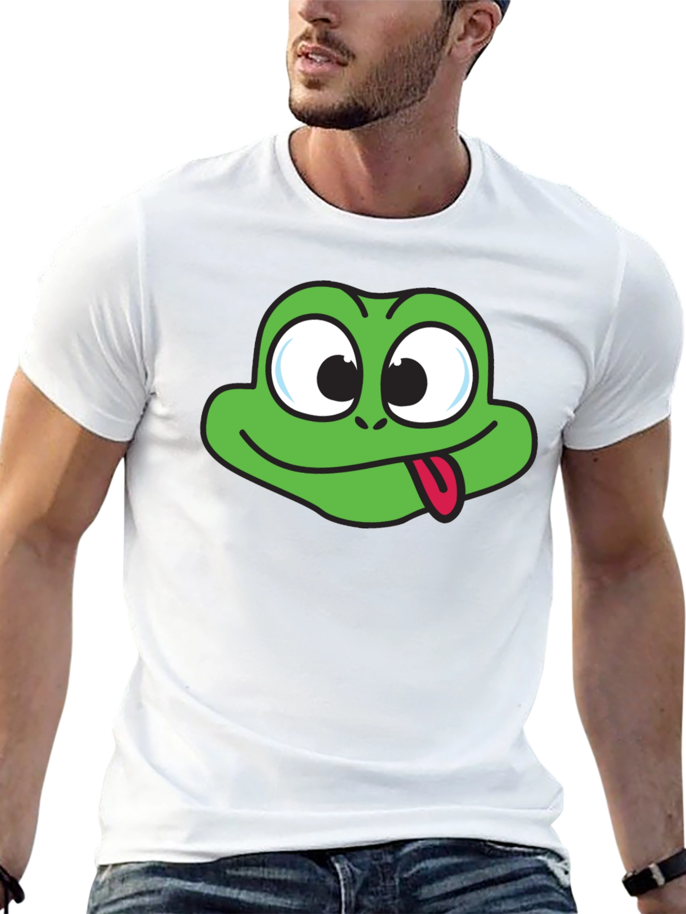 Funny Frog Face Graphic Black T-Shirt