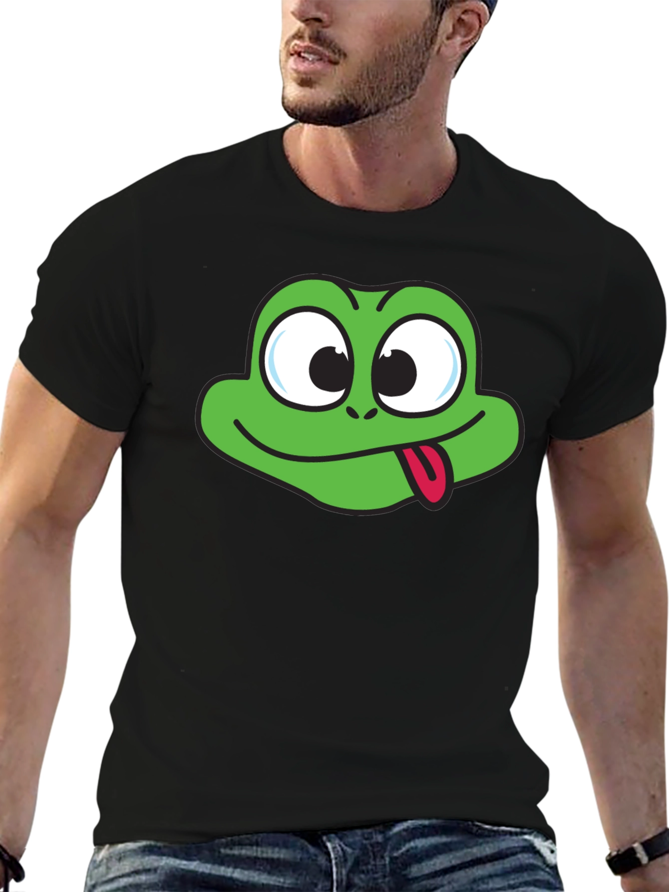 Funny Frog Face Graphic Black T-Shirt