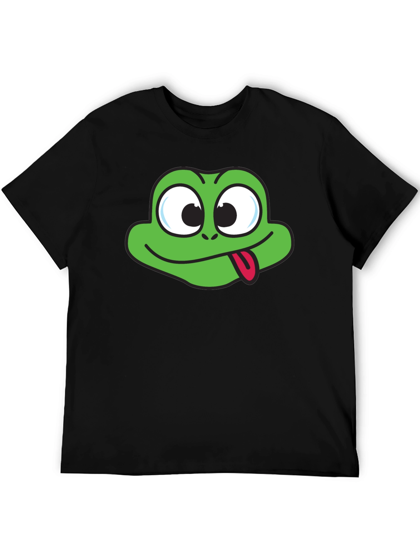 Funny Frog Face Graphic Black T-Shirt