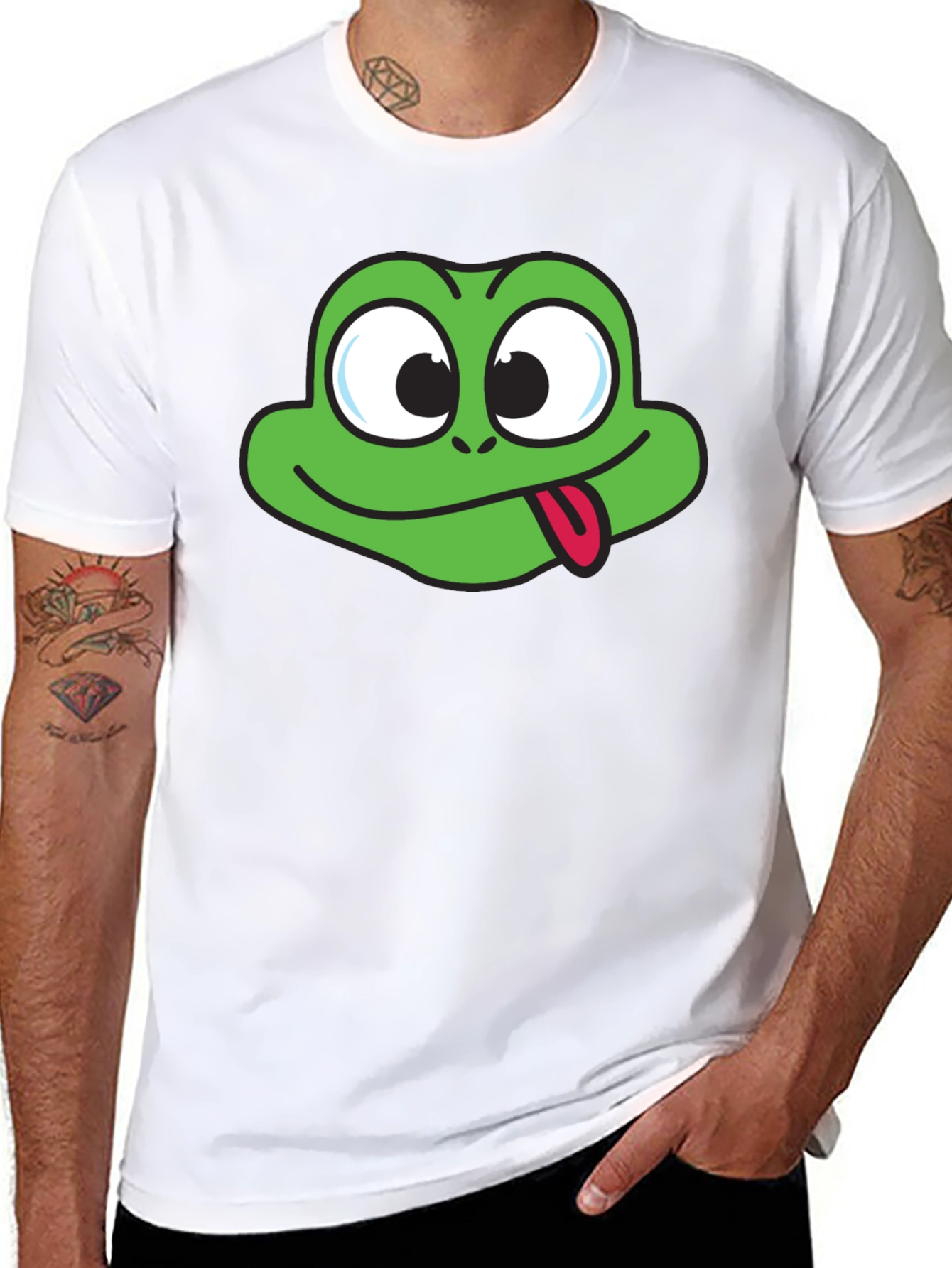 Funny Frog Face Graphic Black T-Shirt
