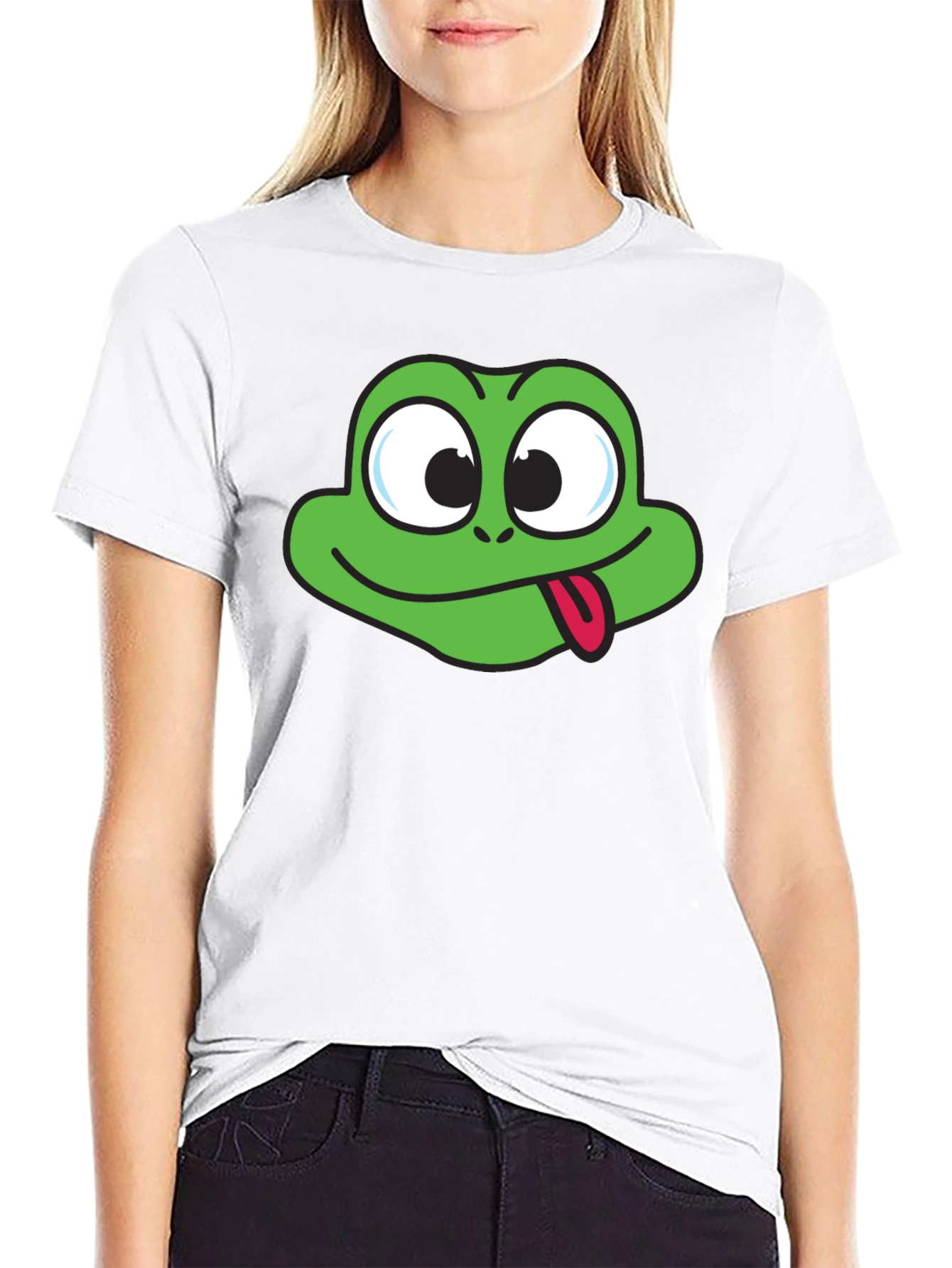 Funny Frog Face Graphic Black T-Shirt