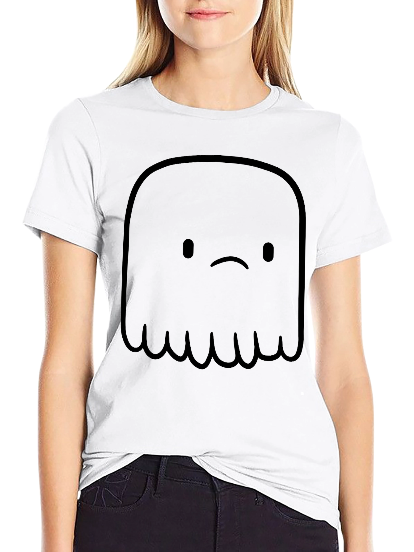 Sad Ghost Graphic Tee - Black Cotton Comfort