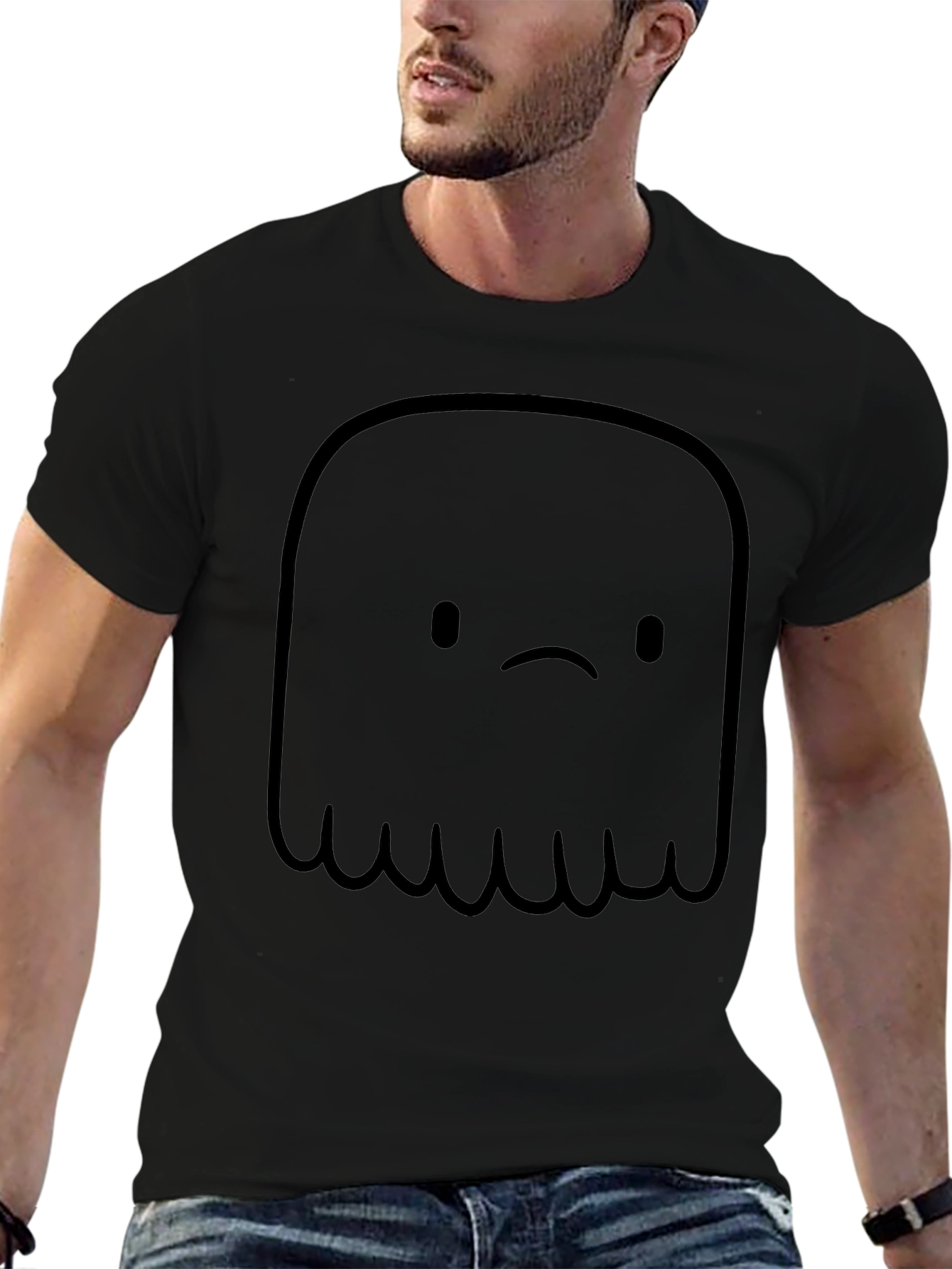 Sad Ghost Graphic Tee - Black Cotton Comfort