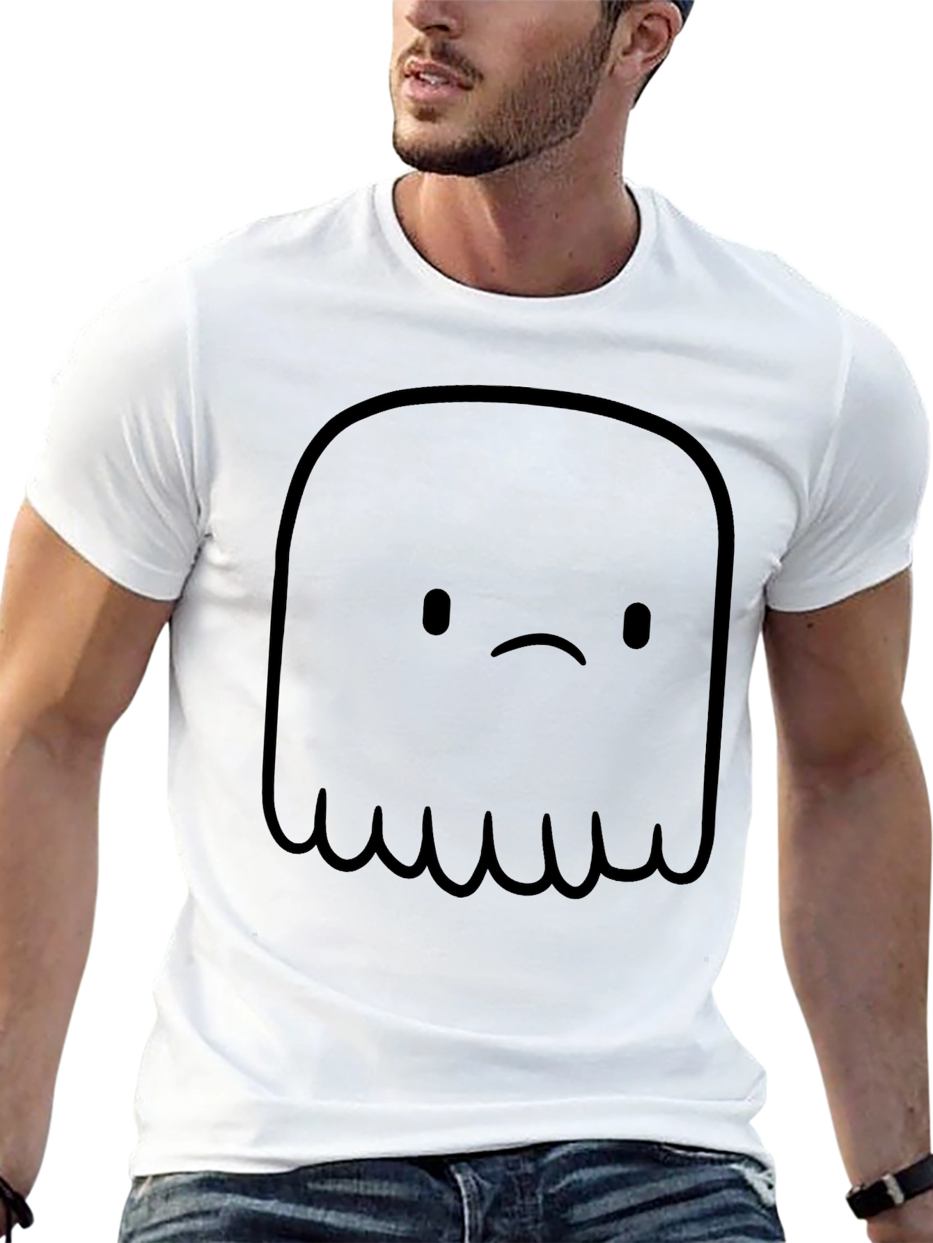 Sad Ghost Graphic Tee - Black Cotton Comfort