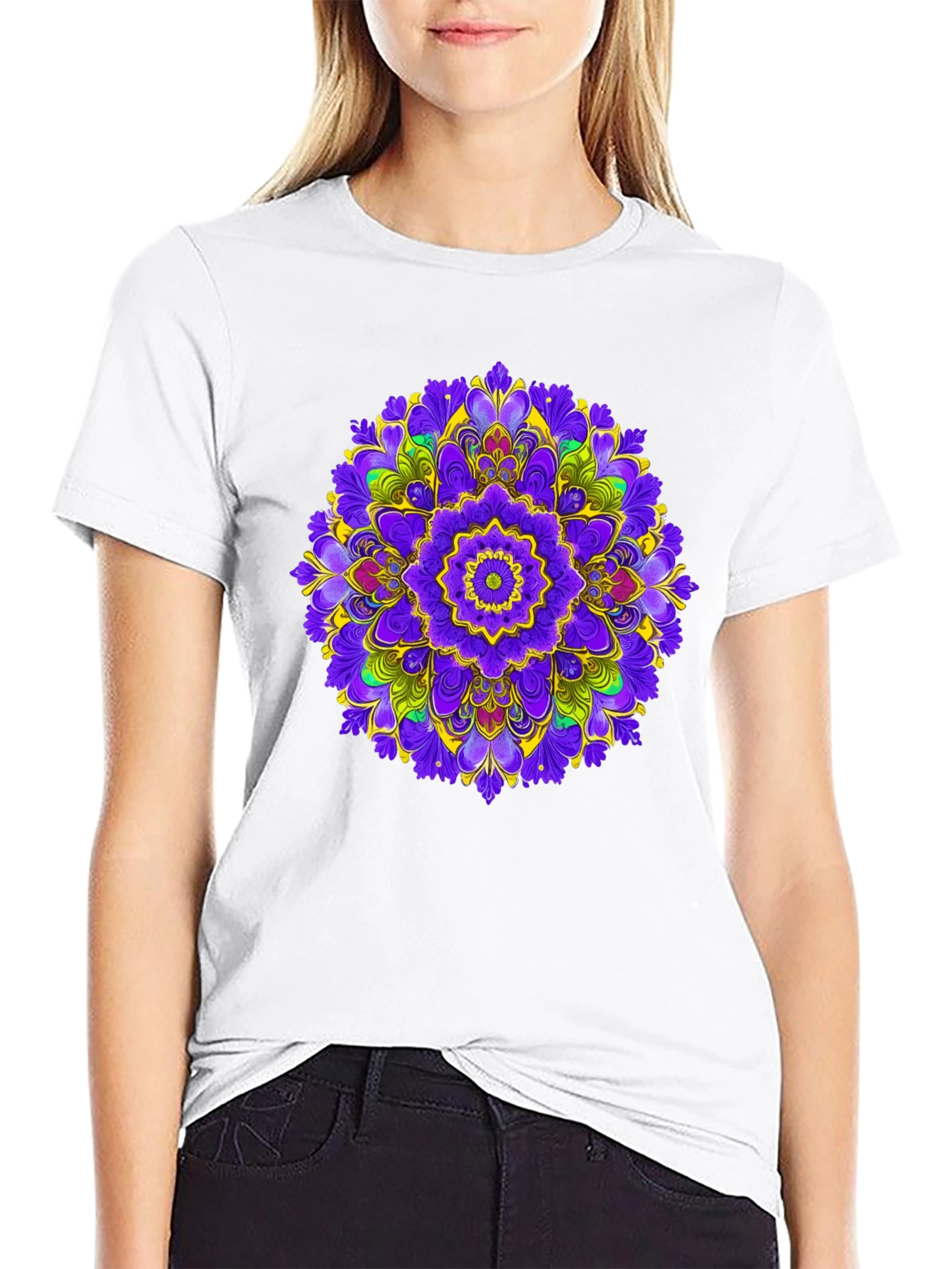 Vibrant Mandala Graphic Print Black T-Shirt