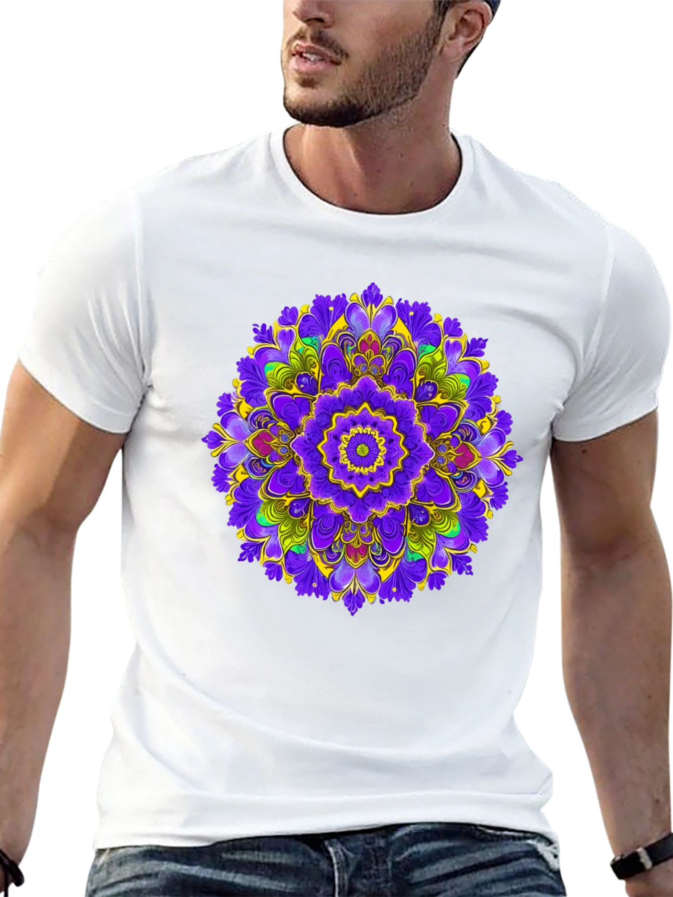 Vibrant Mandala Graphic Print Black T-Shirt